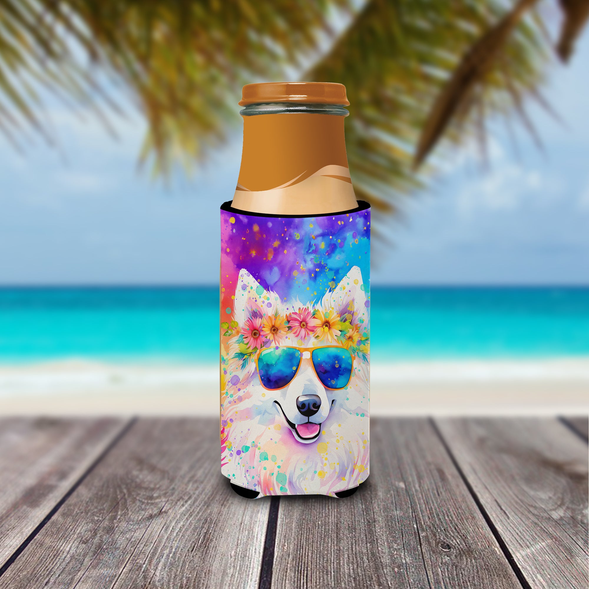 Samoyed Hippie Dawg Hugger for Ultra Slim Cans