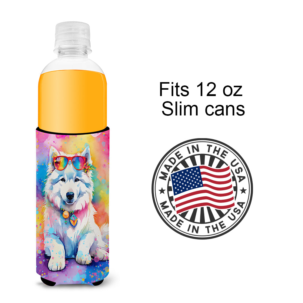 Samoyed Hippie Dawg Hugger for Ultra Slim Cans