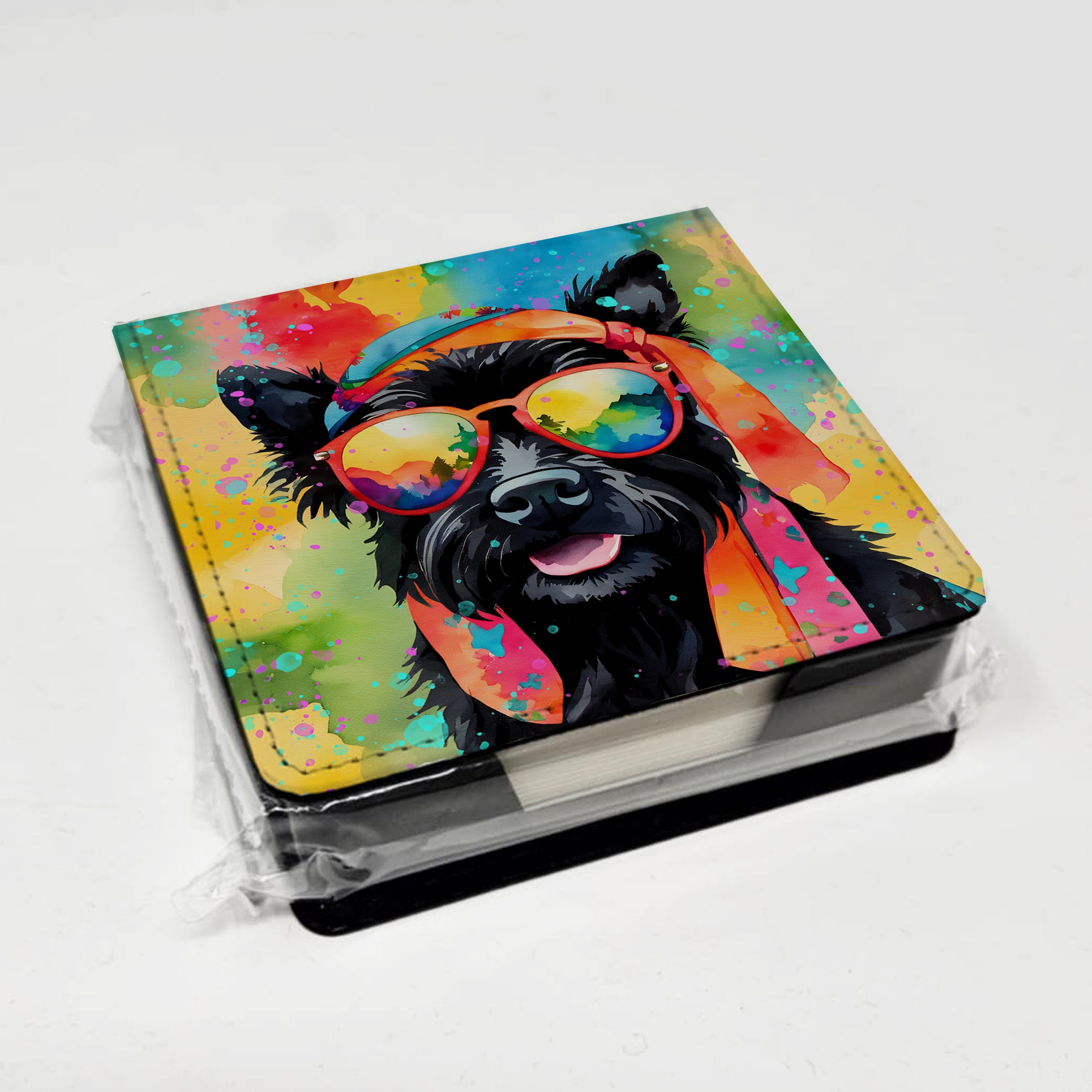 Scottish Terrier Hippie Dawg PU Leather Note Paper Holder