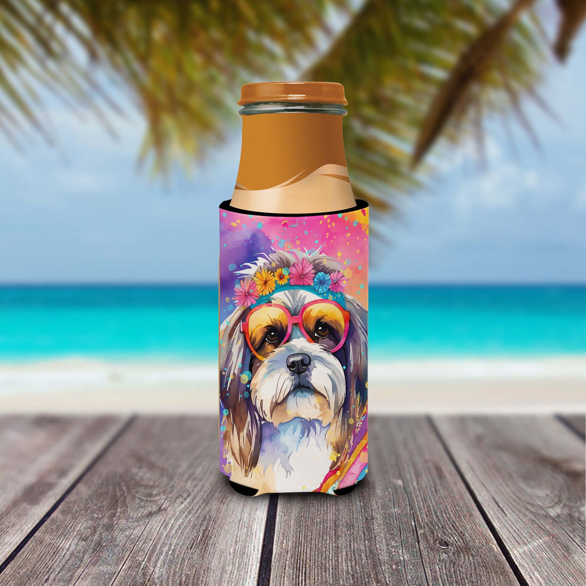 Shih Tzu Hippie Dawg Hugger for Ultra Slim Cans