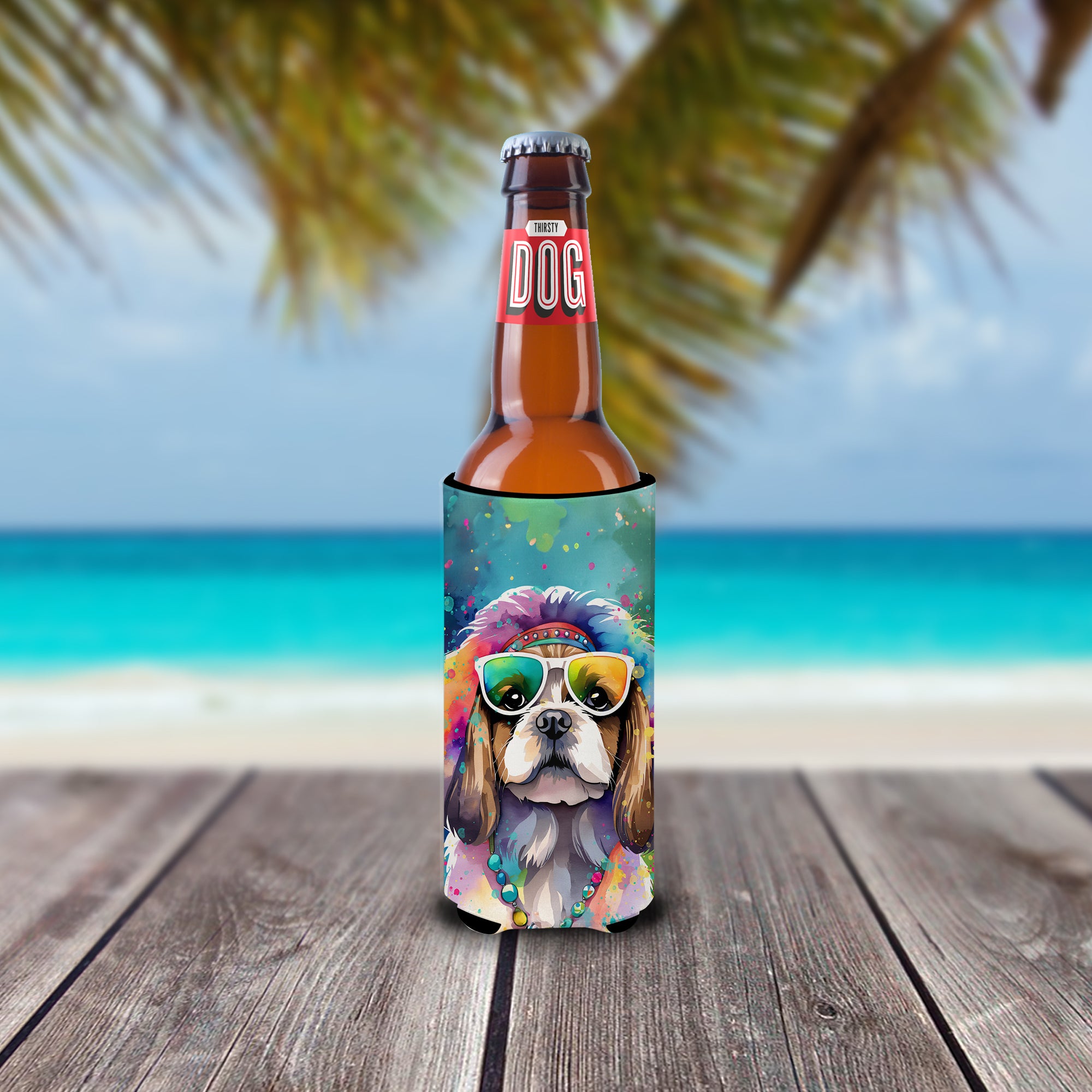 Shih Tzu Hippie Dawg Hugger for Ultra Slim Cans