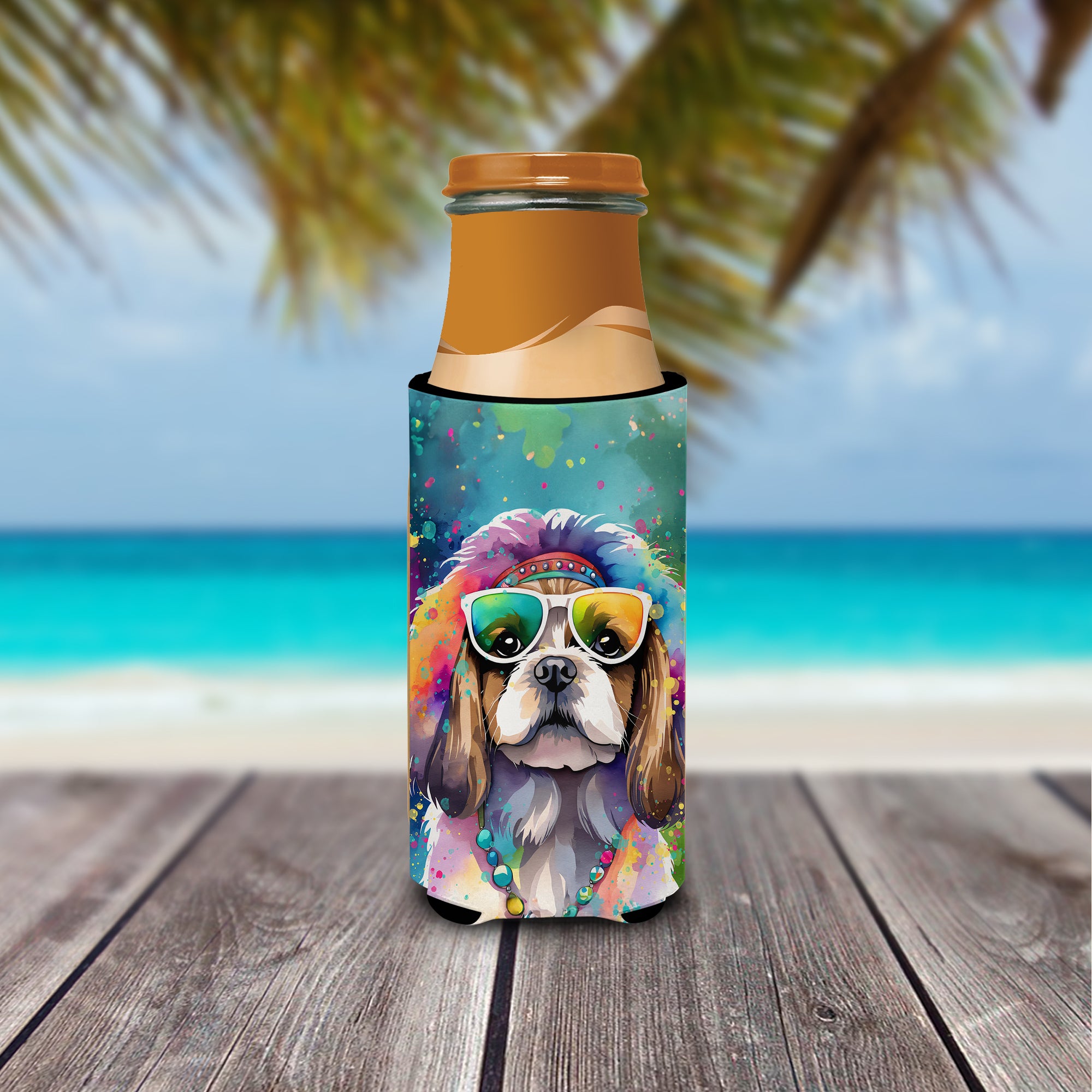 Shih Tzu Hippie Dawg Hugger for Ultra Slim Cans