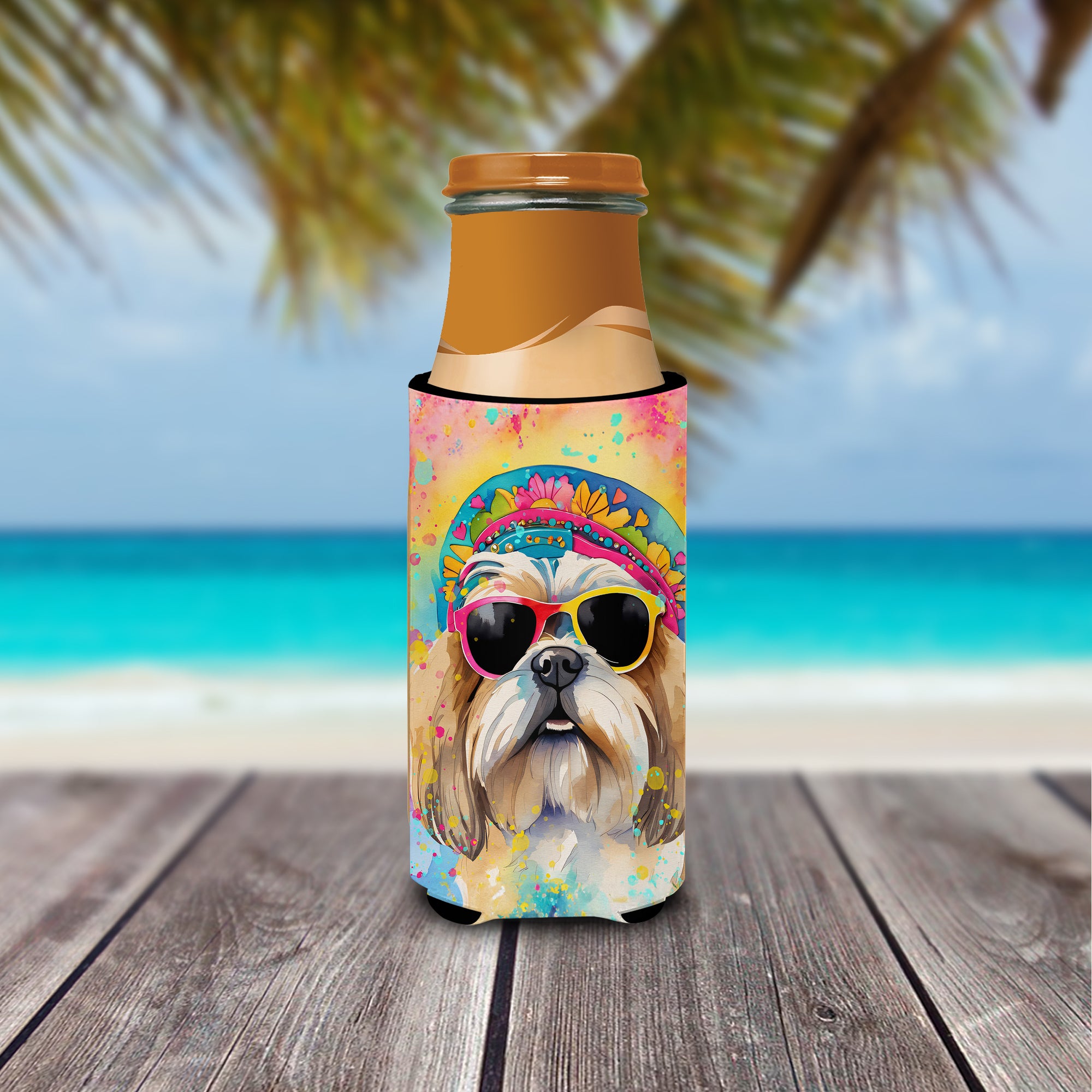 Shih Tzu Hippie Dawg Hugger for Ultra Slim Cans