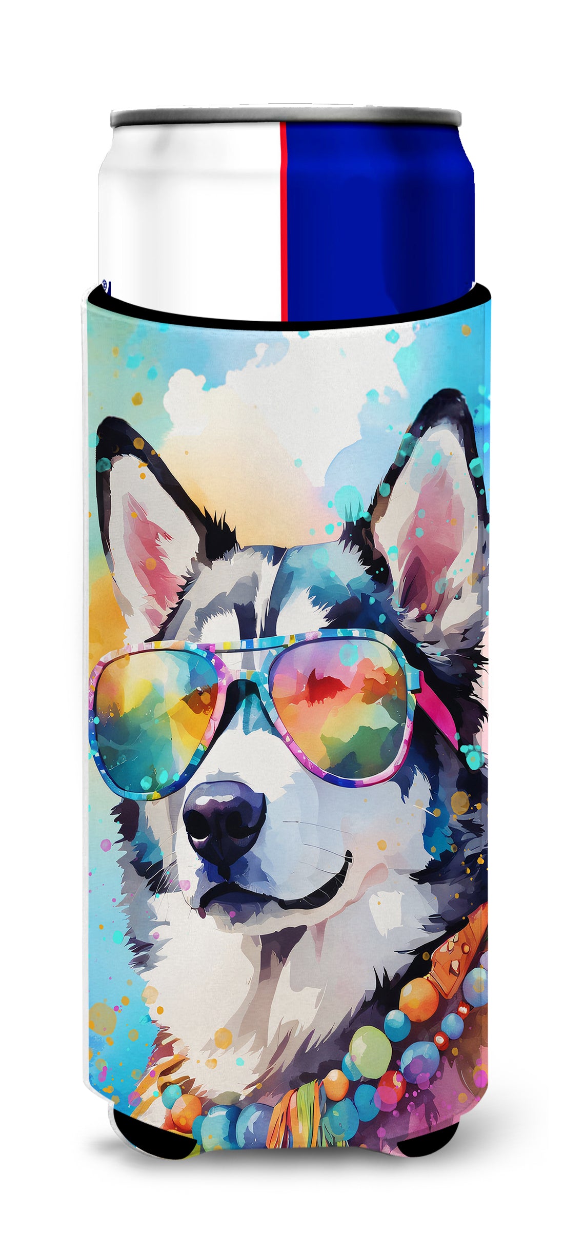 Buy this Siberian Husky Hippie Dawg Hugger for Ultra Slim Cans