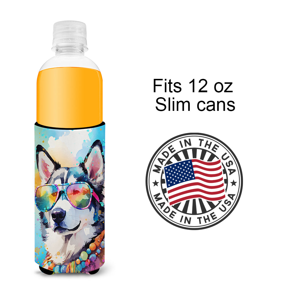 Siberian Husky Hippie Dawg Hugger for Ultra Slim Cans