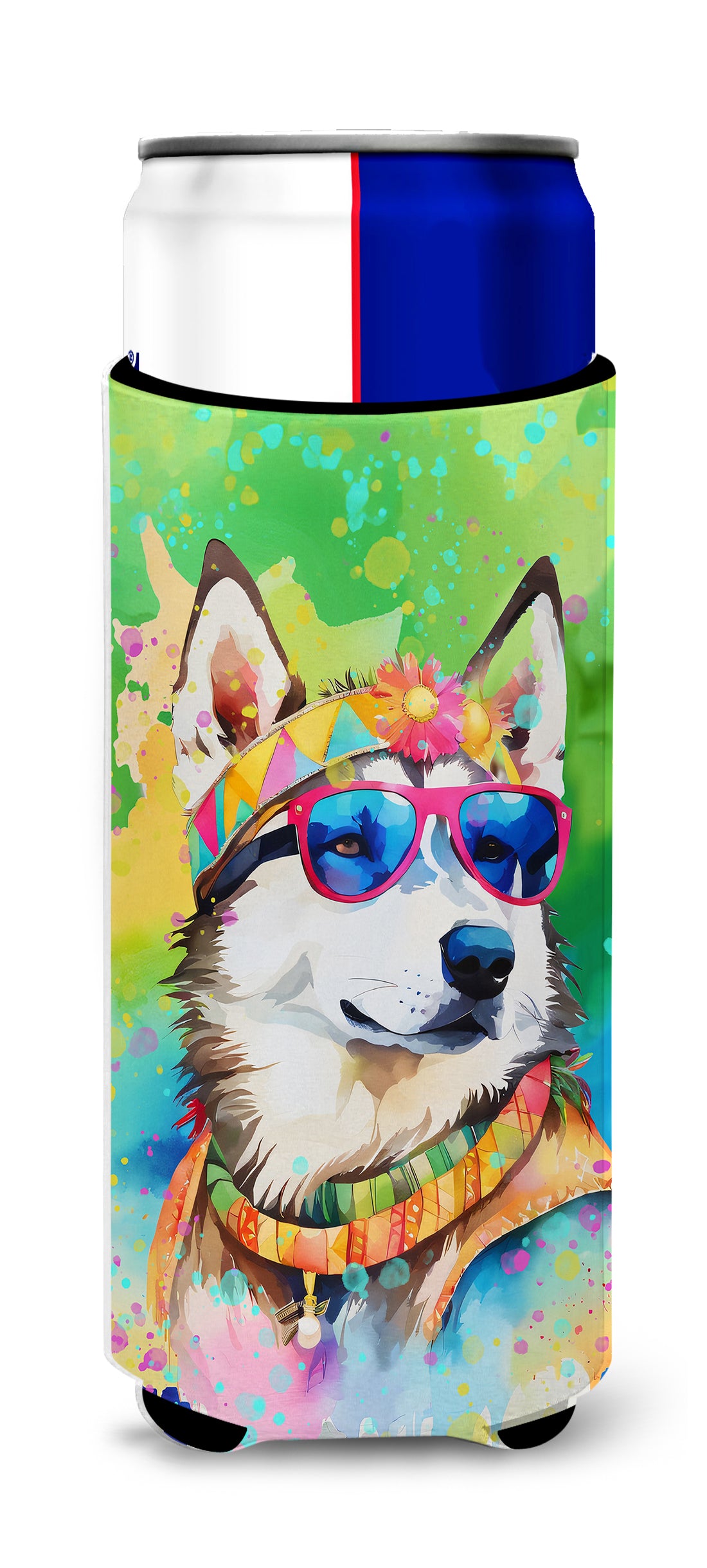 Buy this Siberian Husky Hippie Dawg Hugger for Ultra Slim Cans