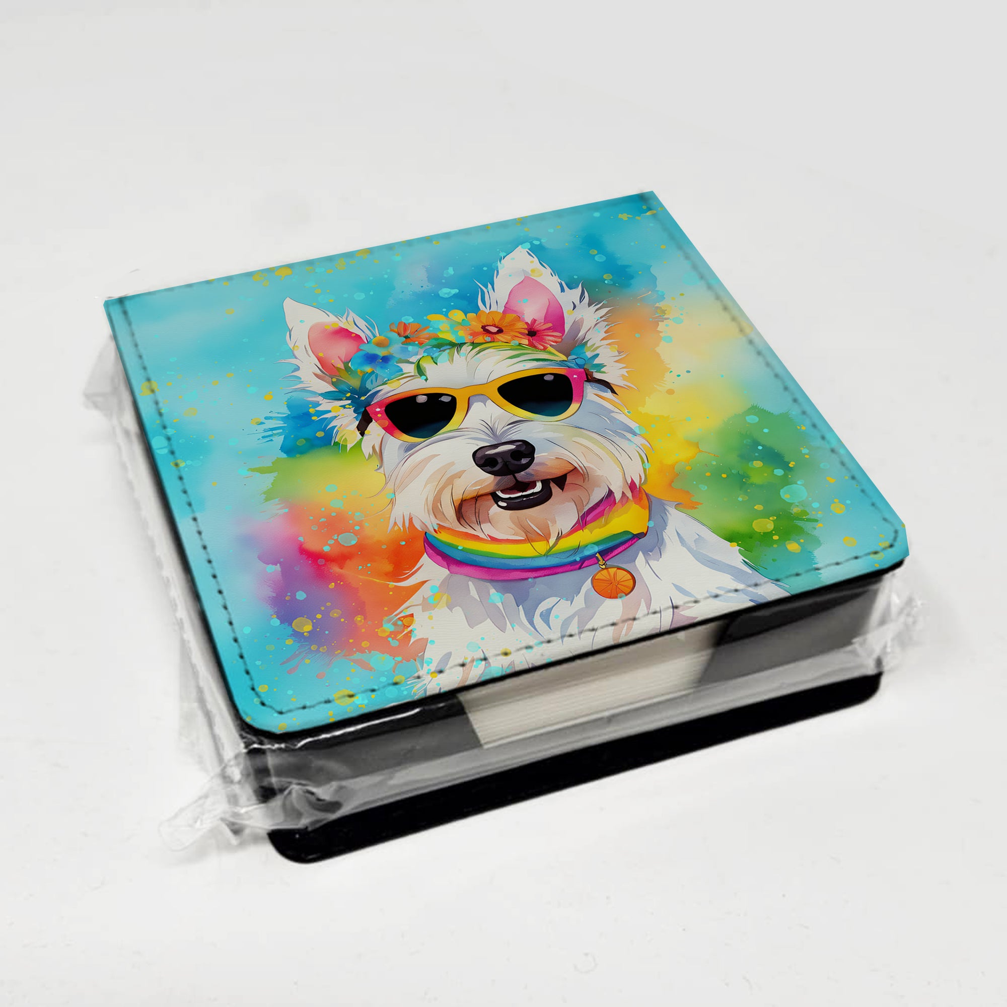 Westie Hippie Dawg PU Leather Note Paper Holder