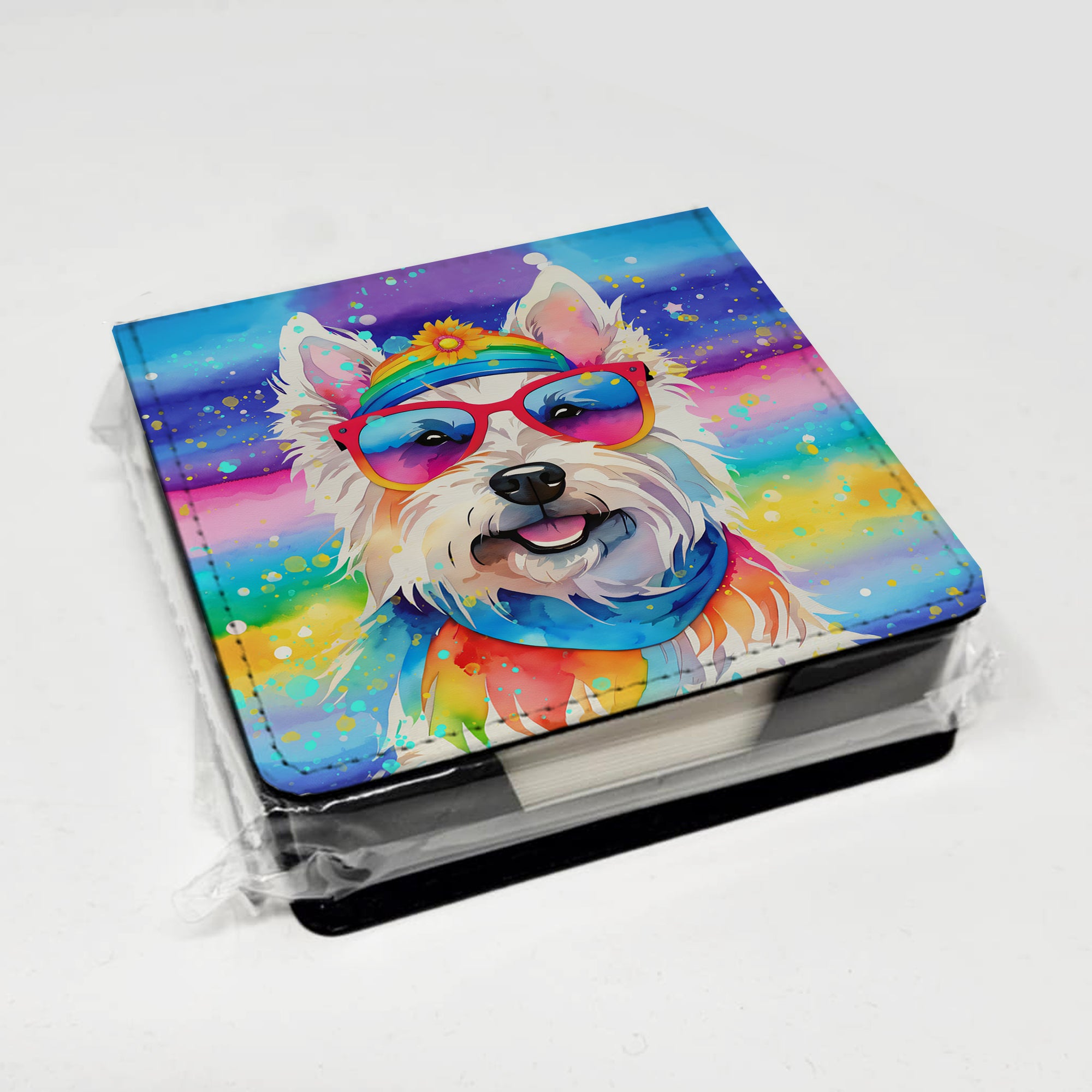 Westie Hippie Dawg PU Leather Note Paper Holder