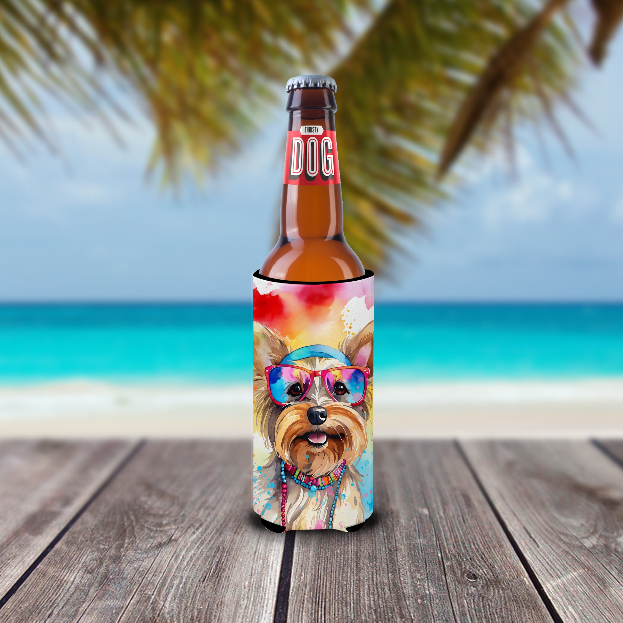 Yorkshire Terrier Hippie Dawg Hugger for Ultra Slim Cans