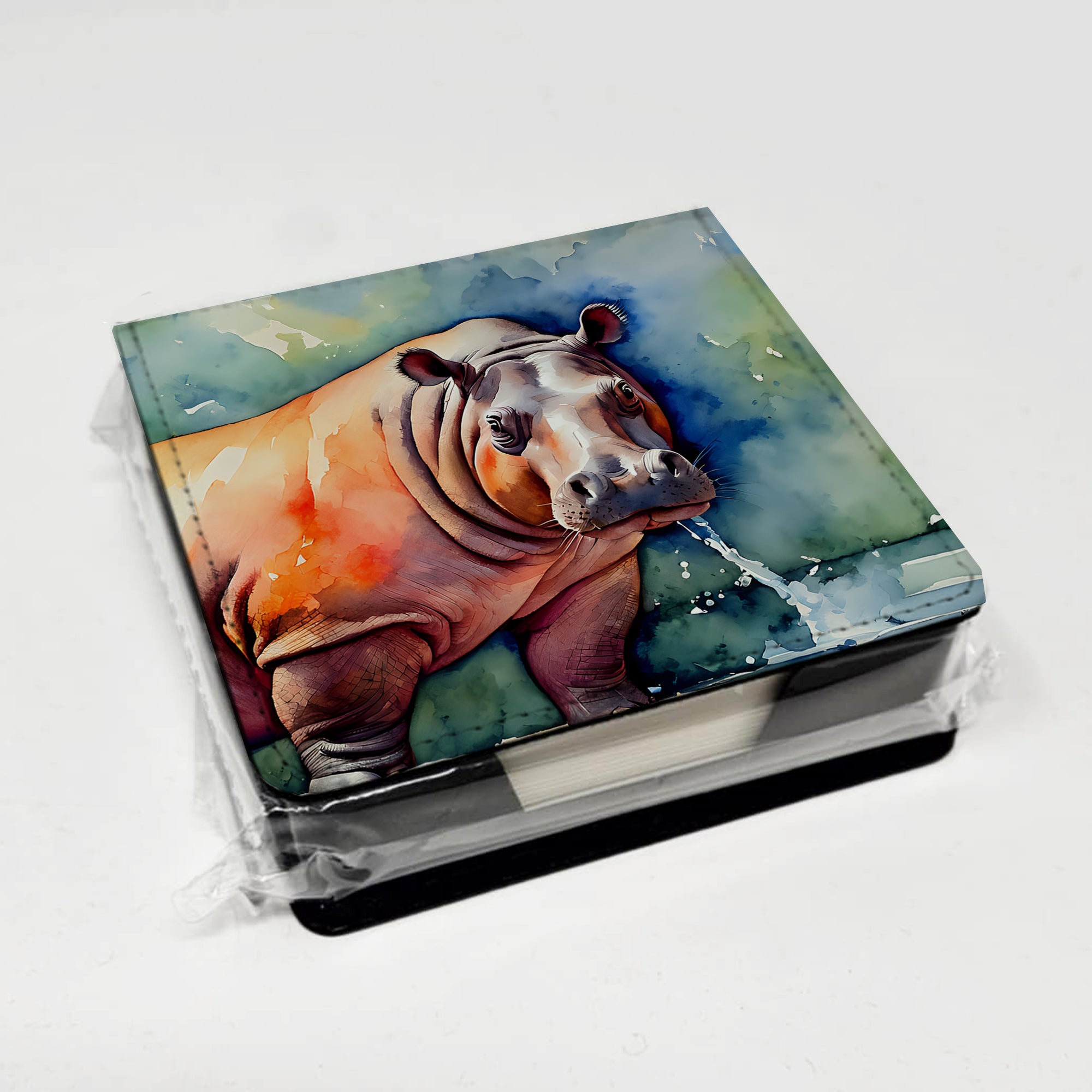 Hippopotamus PU Leather Note Paper Holder