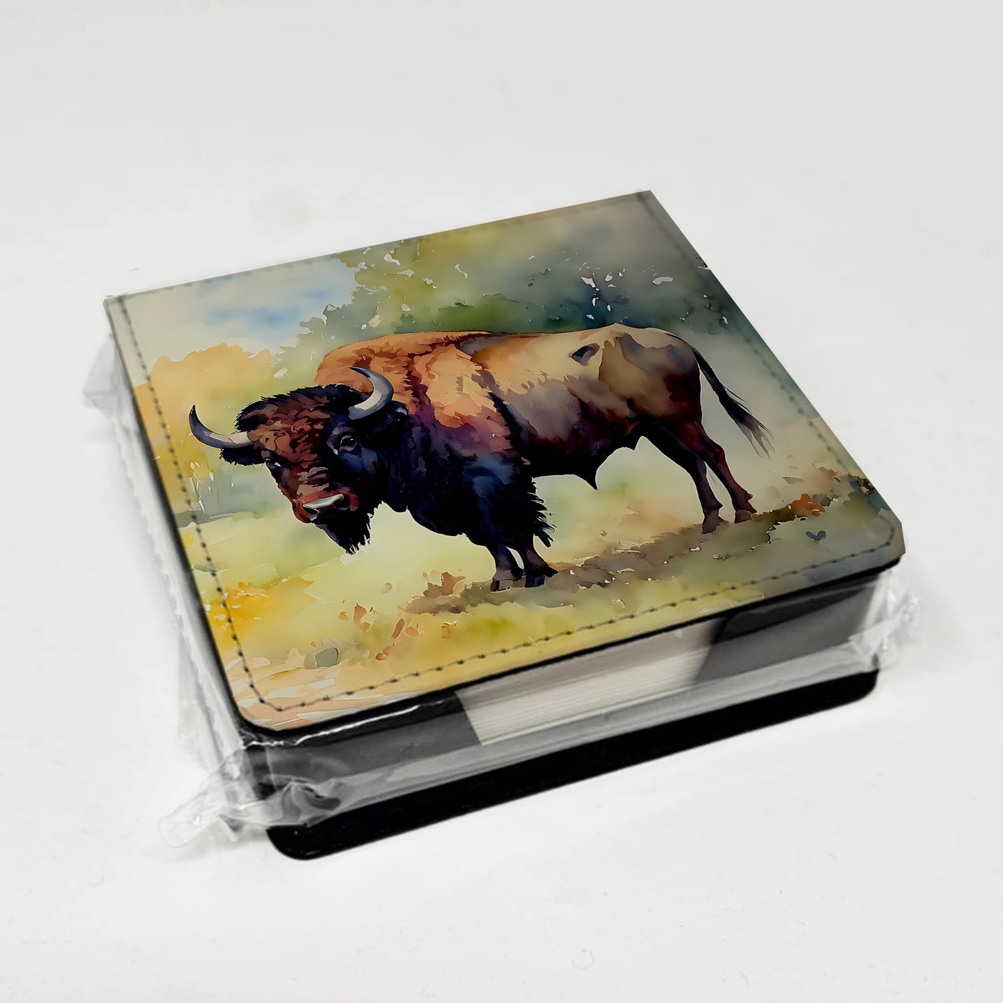 Wood Bison PU Leather Note Paper Holder