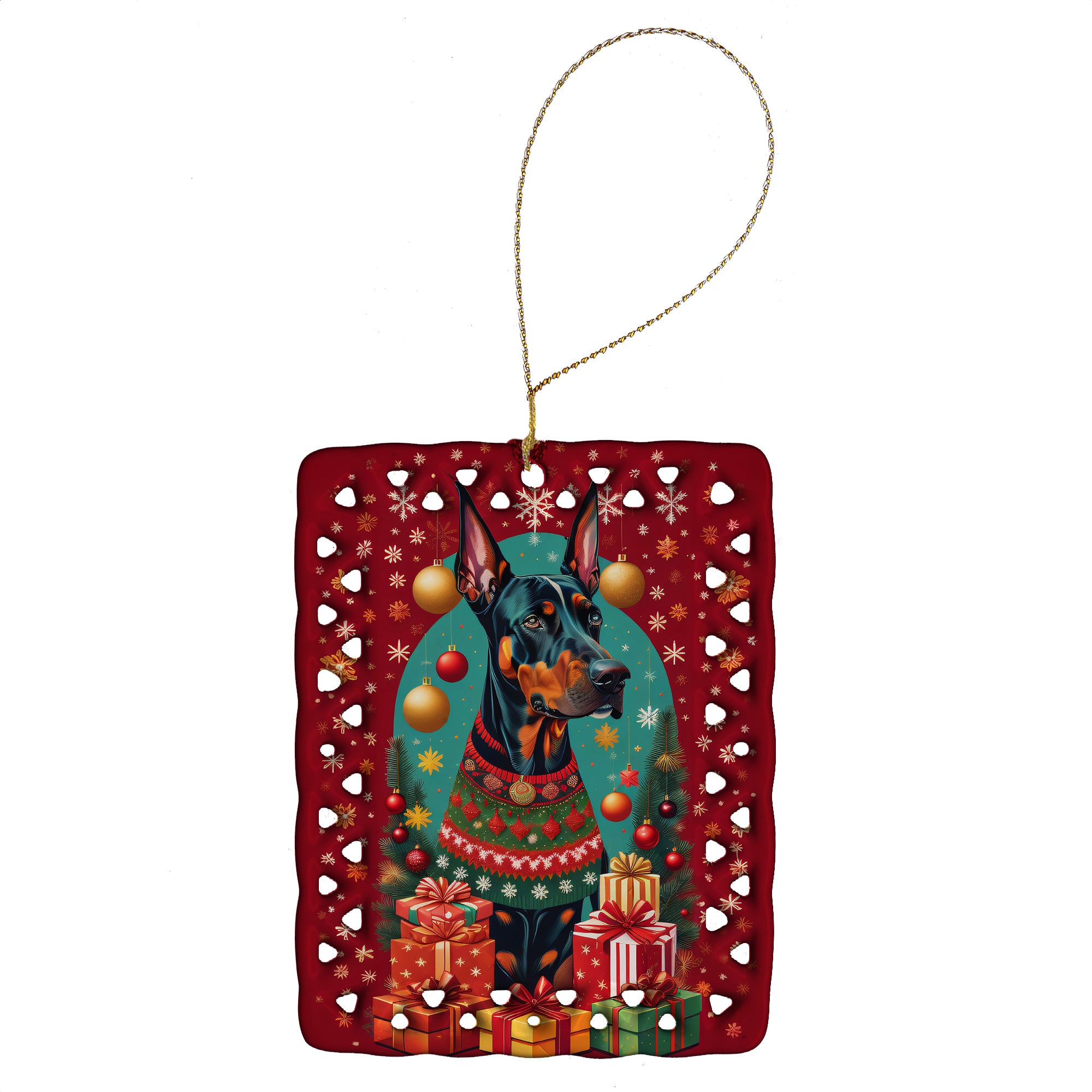 Buy this Doberman Pinscher Holiday Christmas Porcelain Ornament