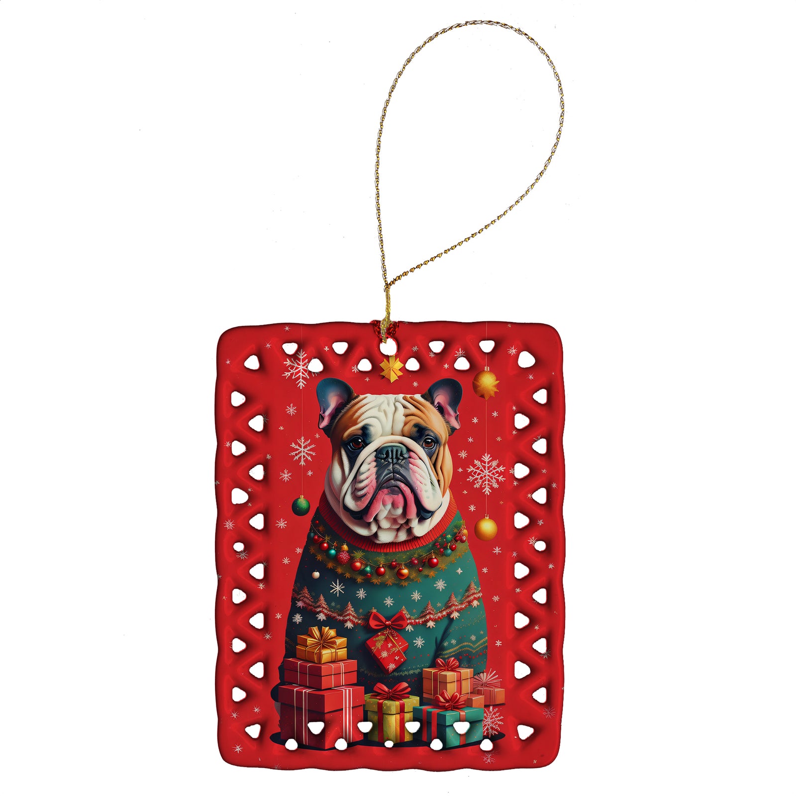 Buy this English Bulldog Holiday Christmas Porcelain Ornament