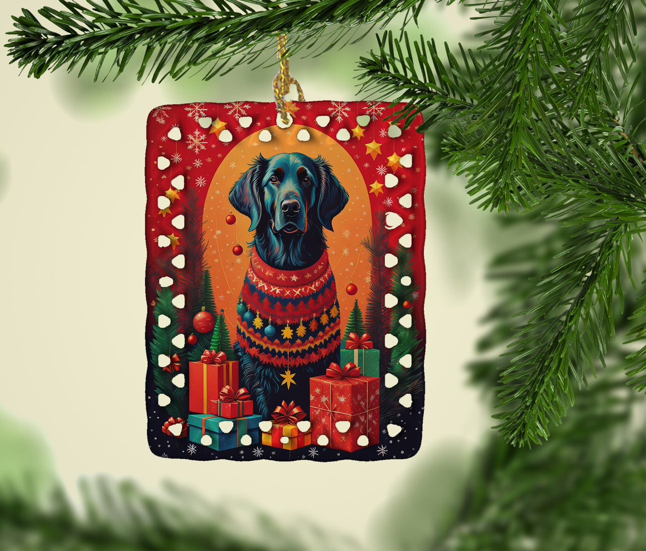 Buy this Flat-Coated Retriever Holiday Christmas Porcelain Ornament