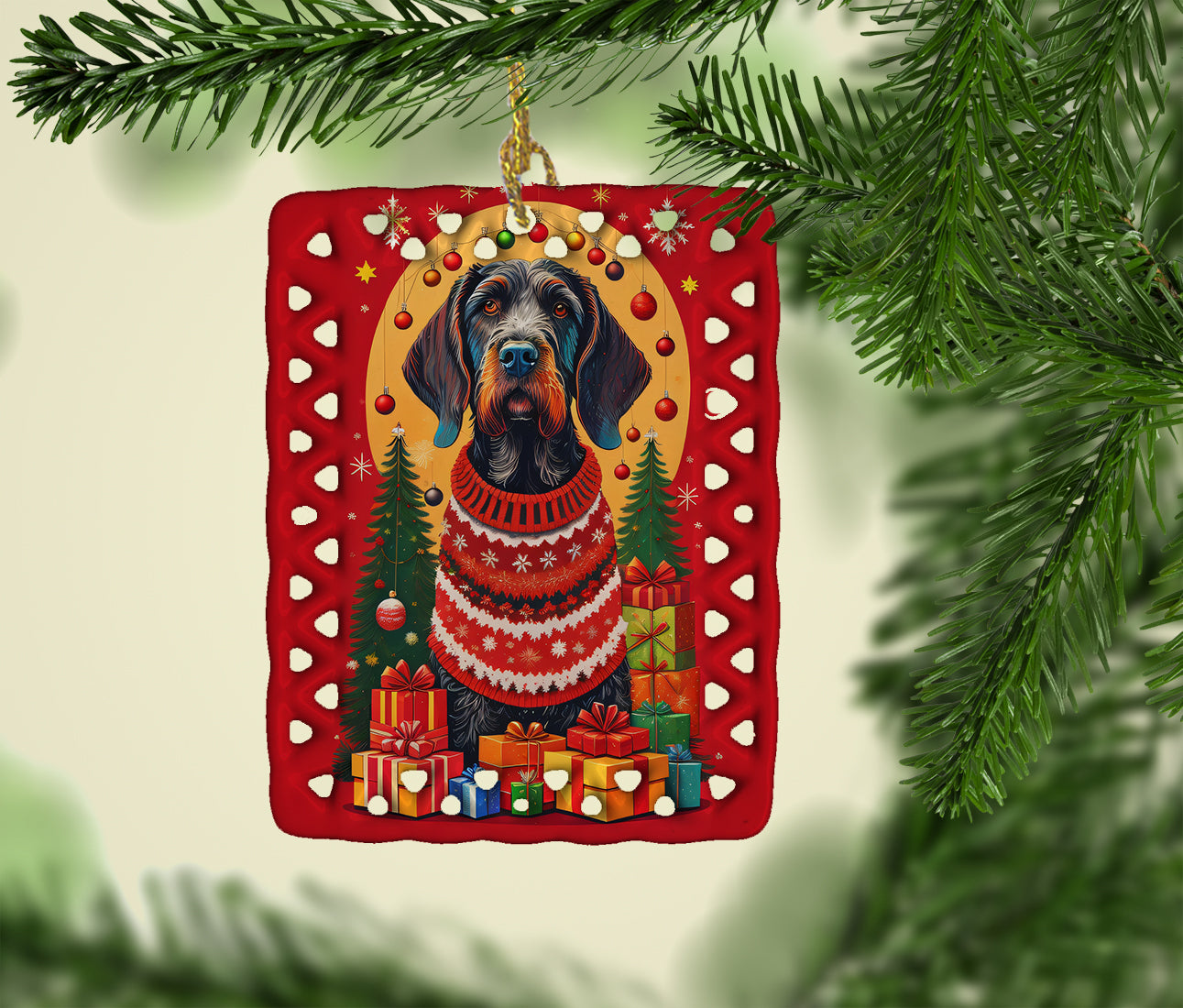 Buy this German Wirehaired Pointer Holiday Christmas Porcelain Ornament