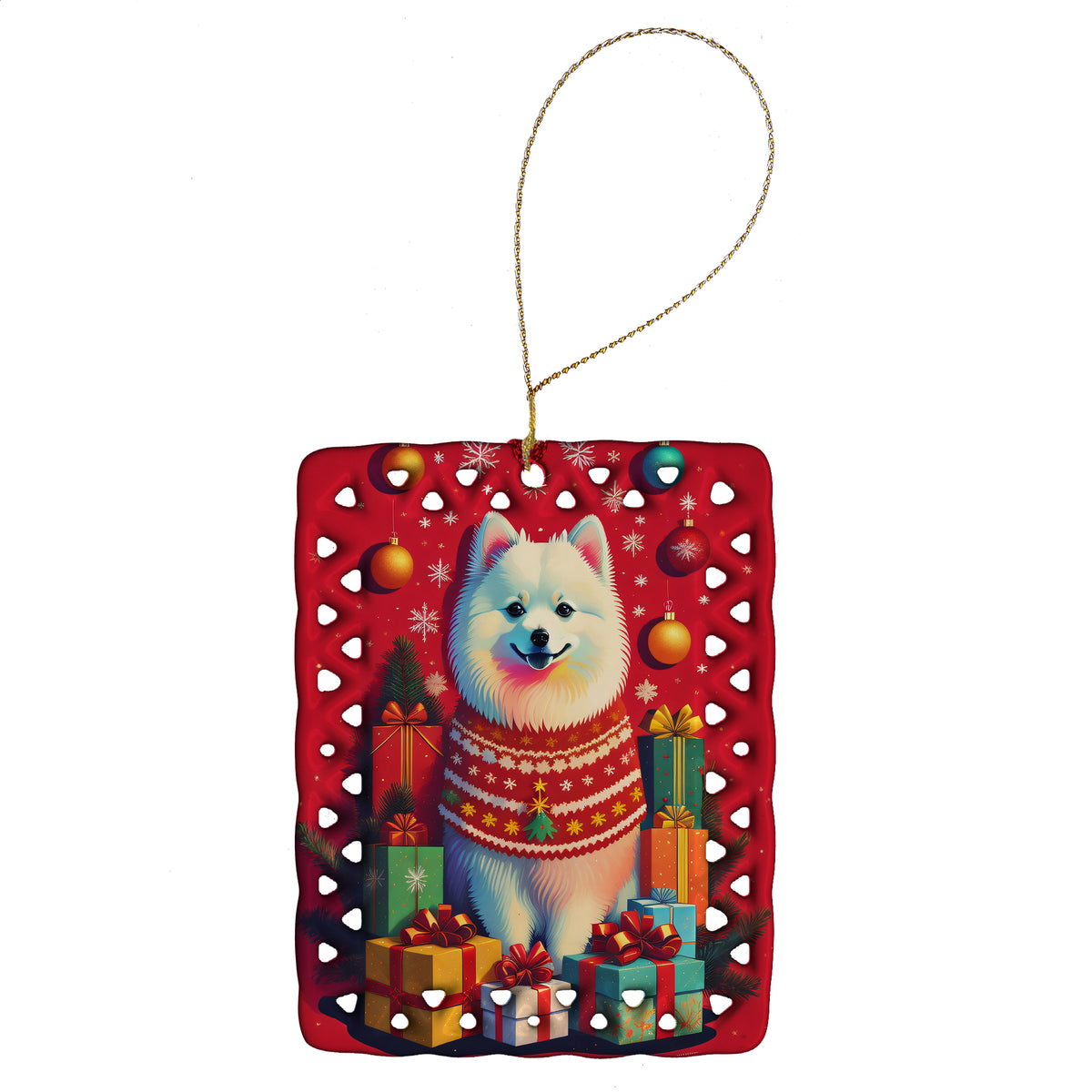 Buy this Japanese Spitz Holiday Christmas Porcelain Ornament