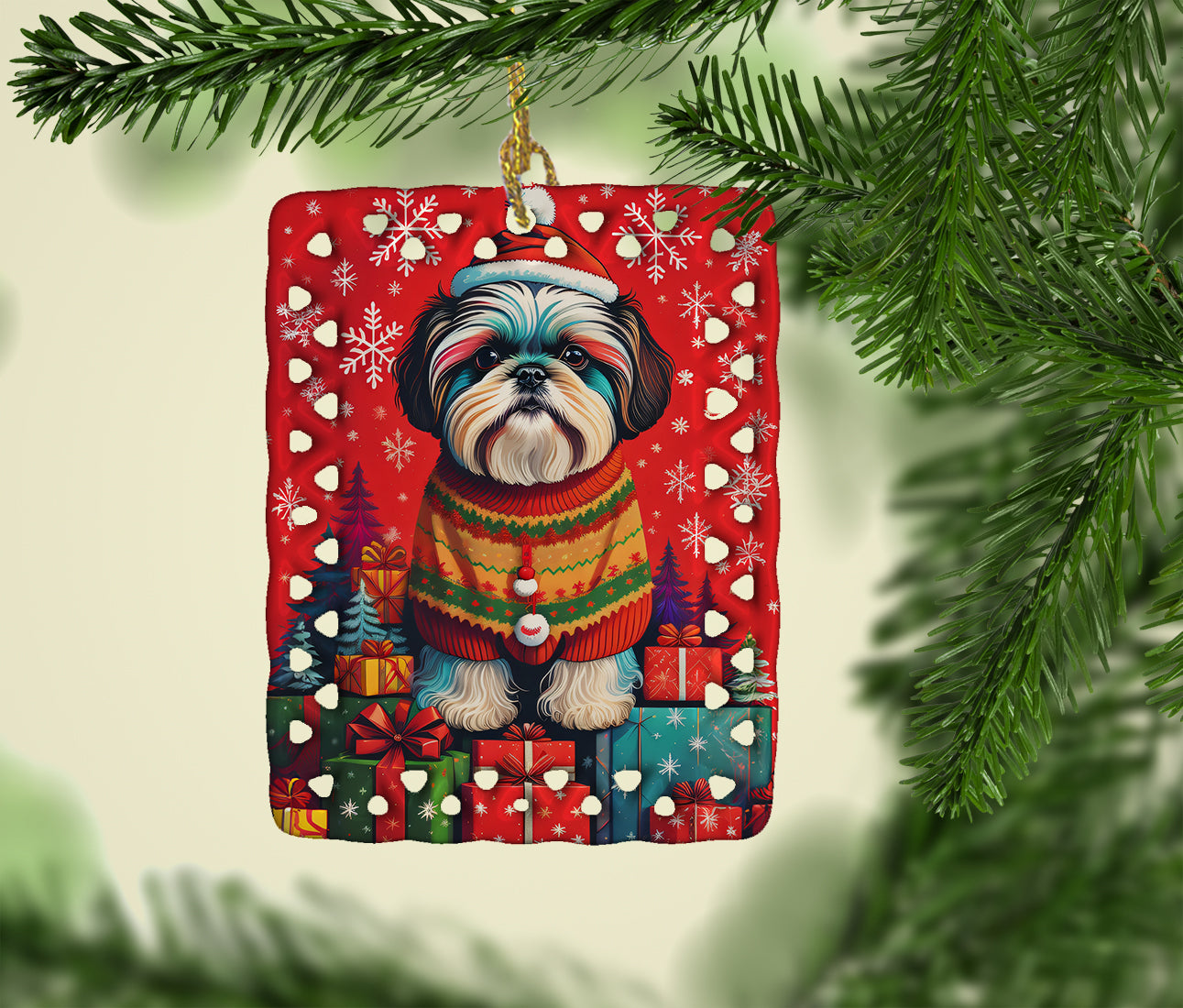 Buy this Shih Tzu Holiday Christmas Porcelain Ornament