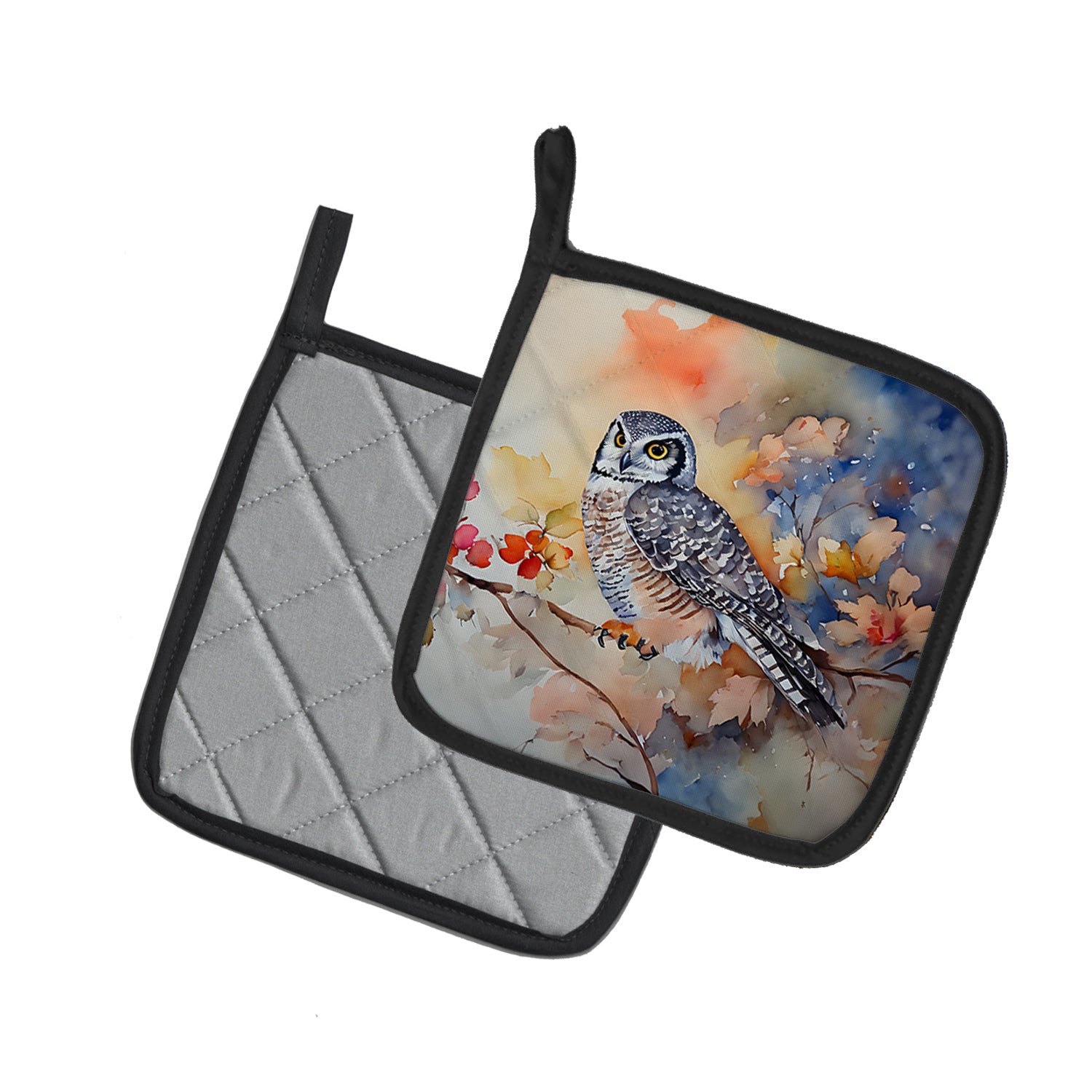 Buy this Northern Hawk Owl Pair of Pot Holders