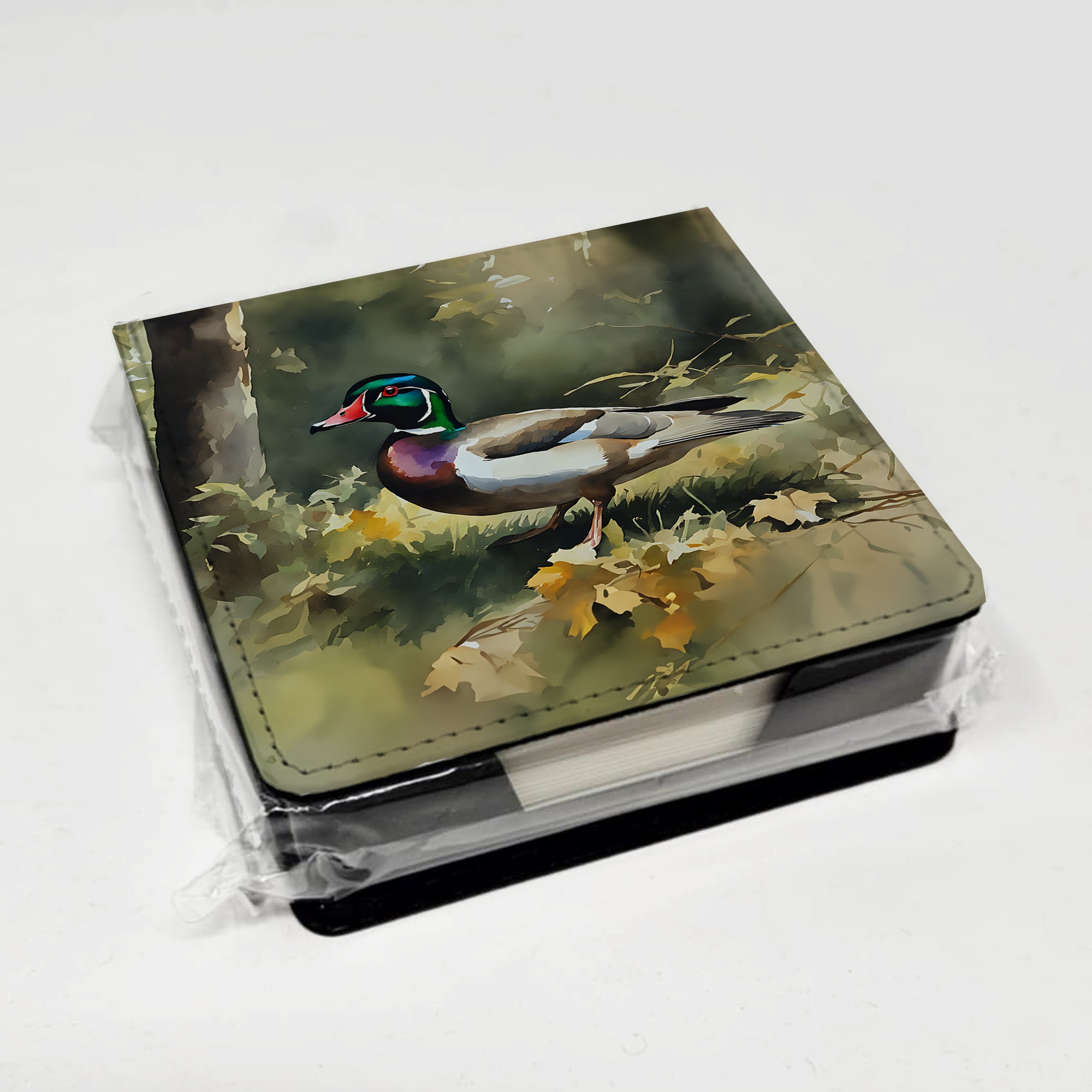 Wood Duck PU Leather Note Paper Holder