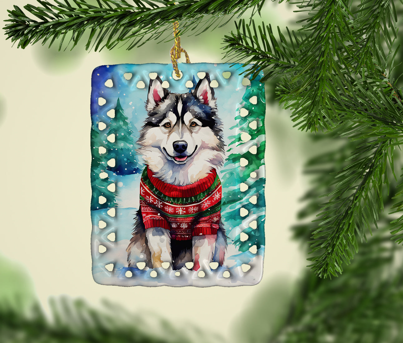 Alaskan Malamute Christmas Porcelain Ornament