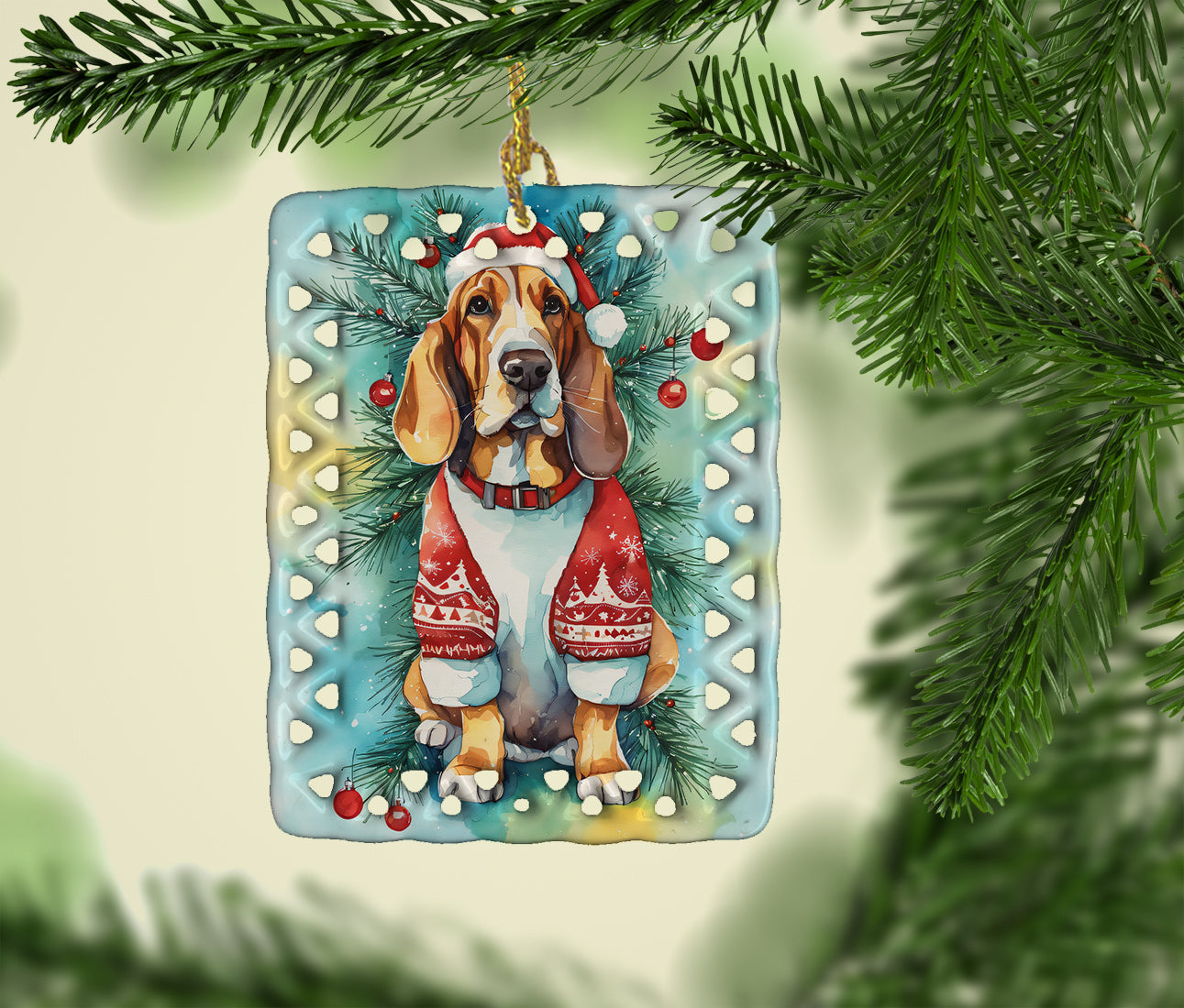 Buy this Basset Hound Christmas Porcelain Ornament