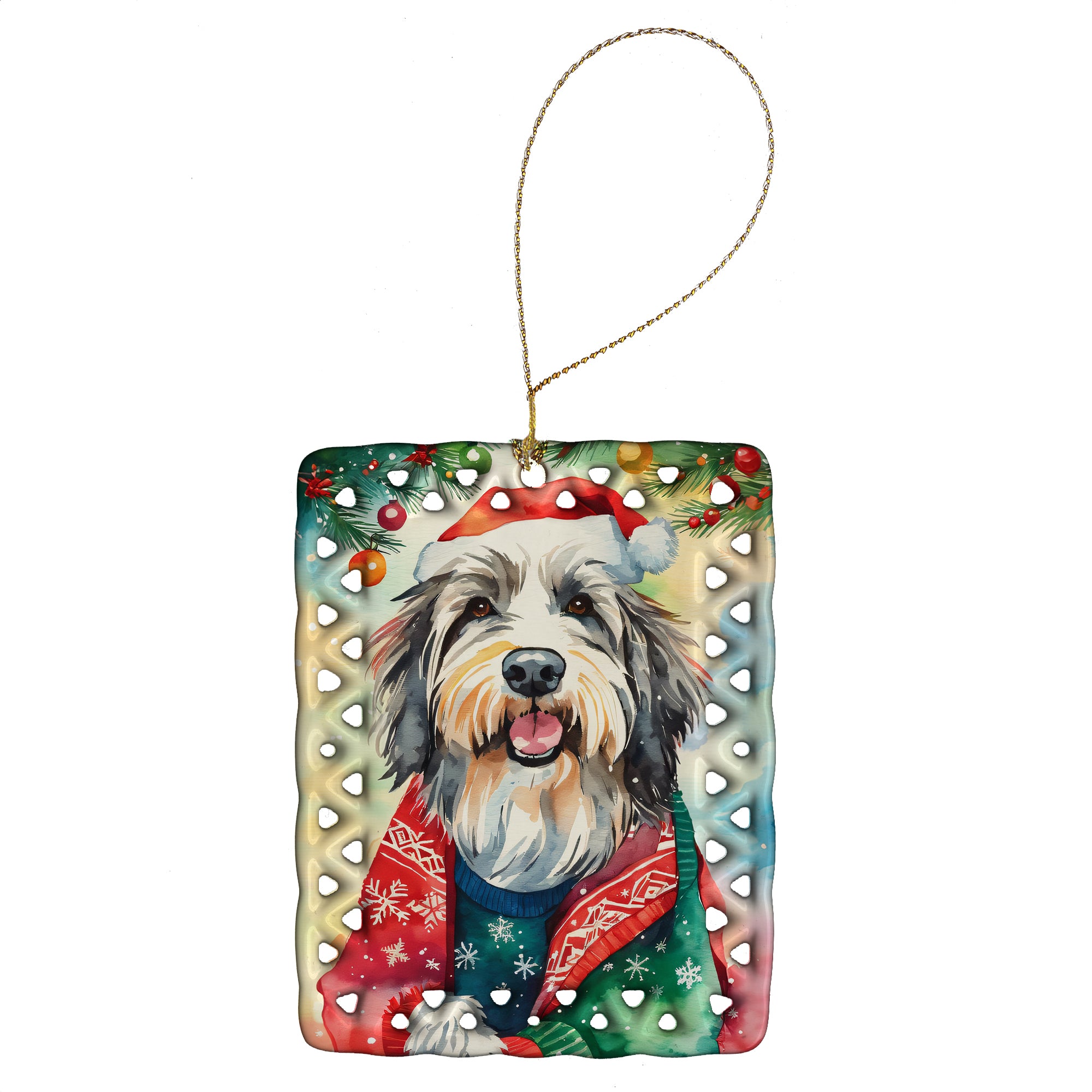 Buy this Bearded Collie Christmas Porcelain Ornament