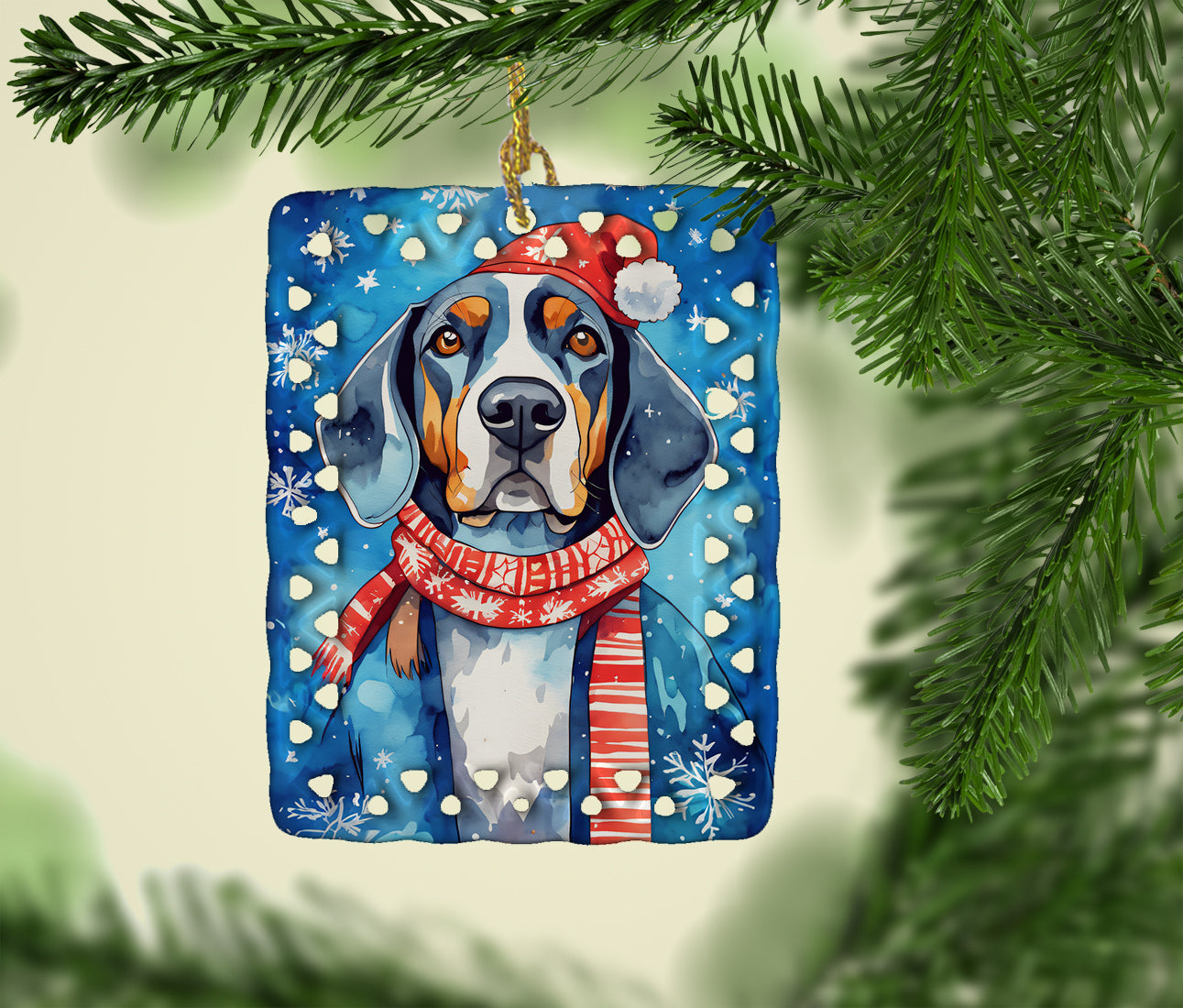 Buy this Black and Tan Coonhound Christmas Porcelain Ornament