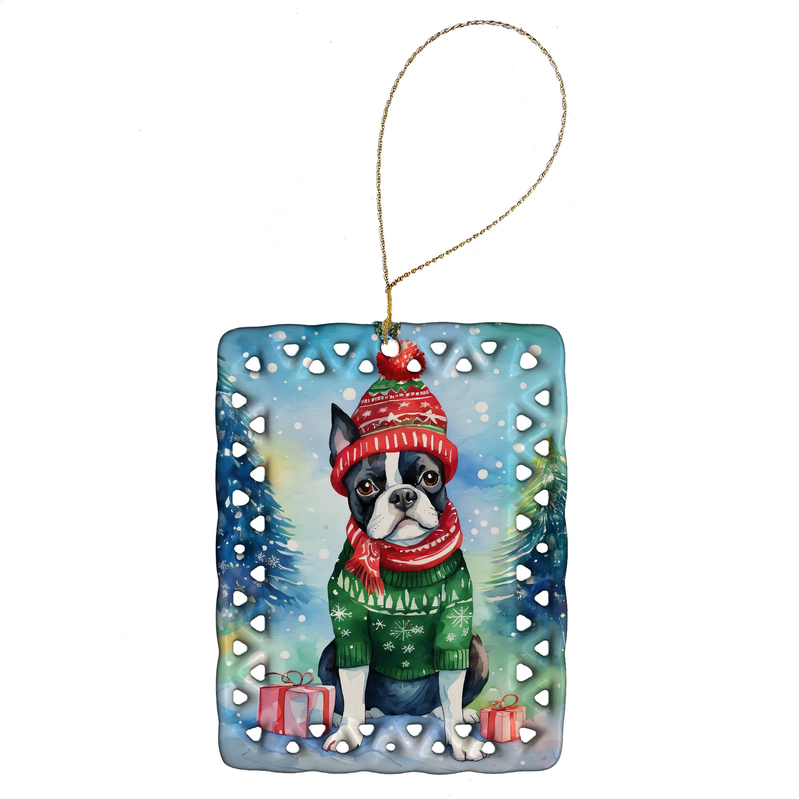 Buy this Boston Terrier Christmas Porcelain Ornament