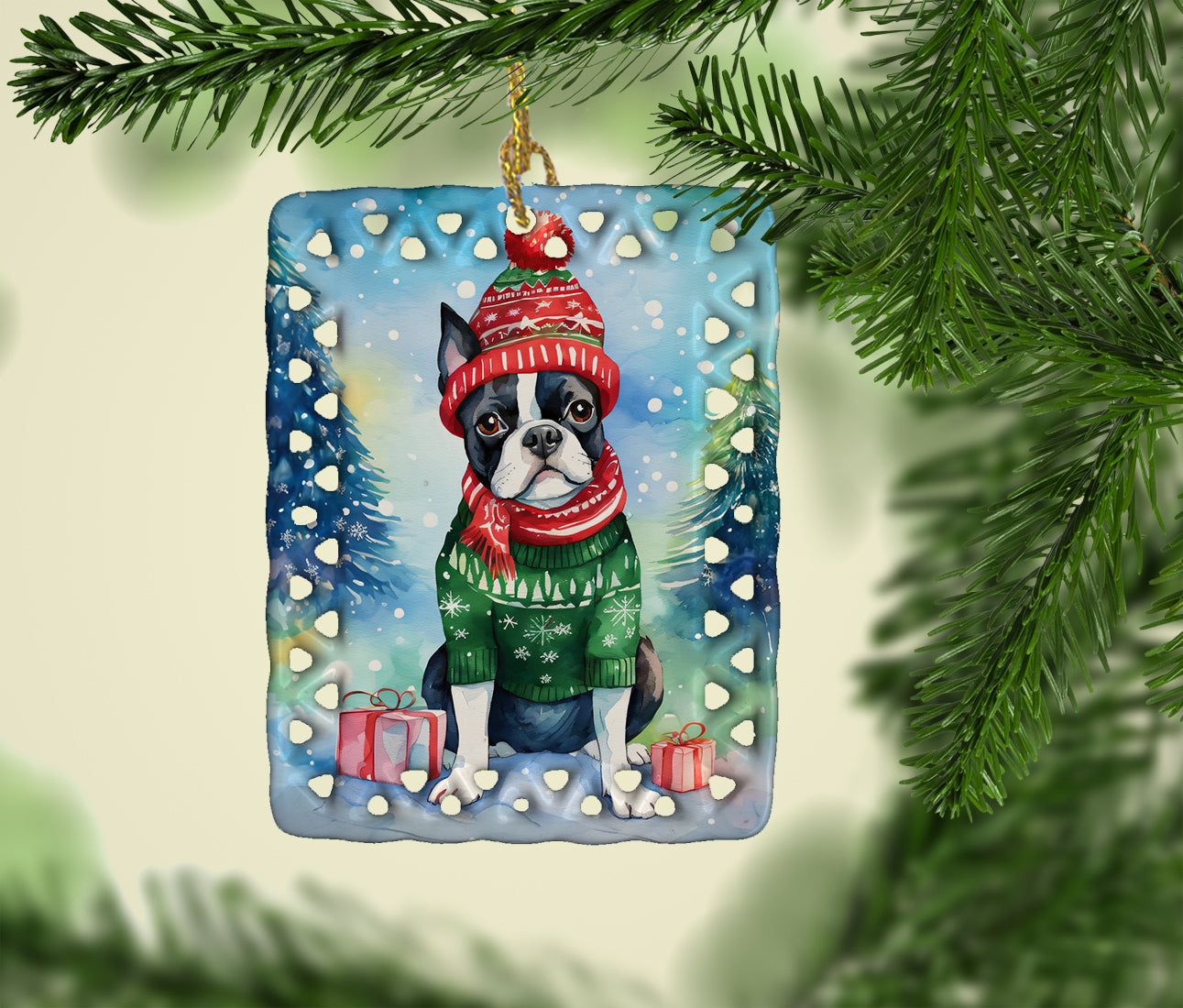 Buy this Boston Terrier Christmas Porcelain Ornament