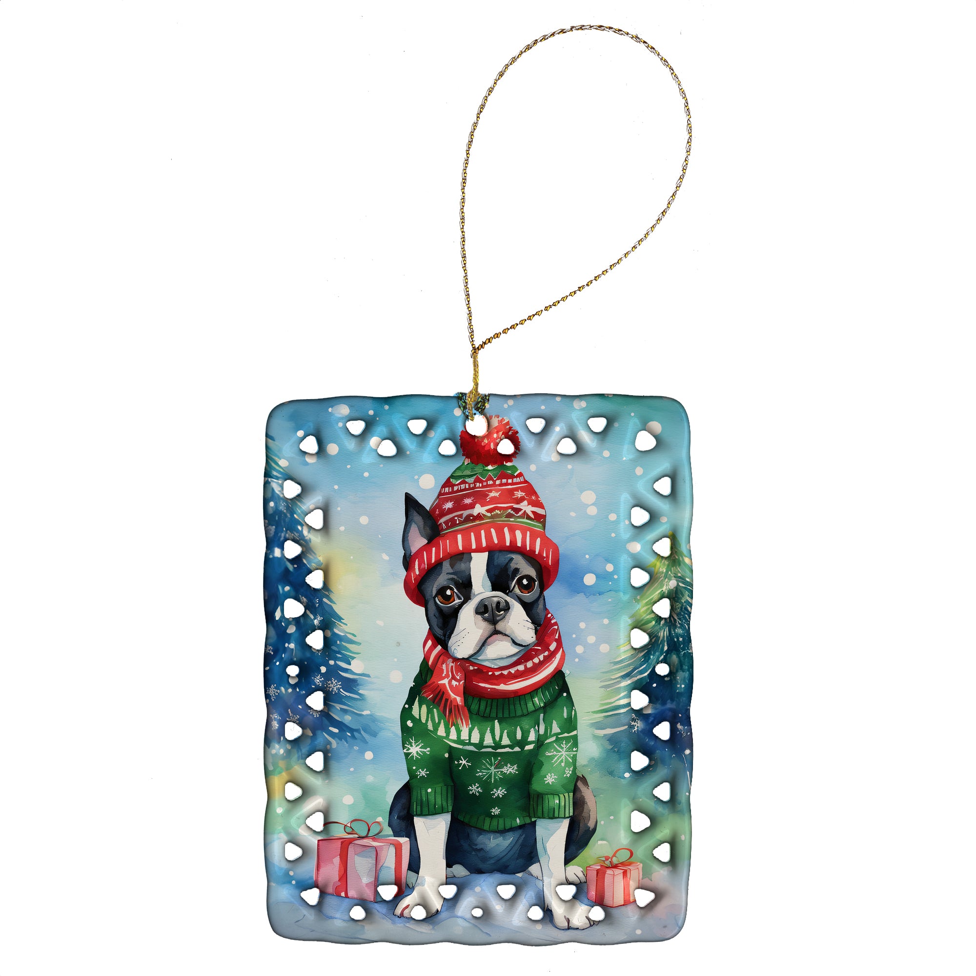 Buy this Boston Terrier Christmas Porcelain Ornament