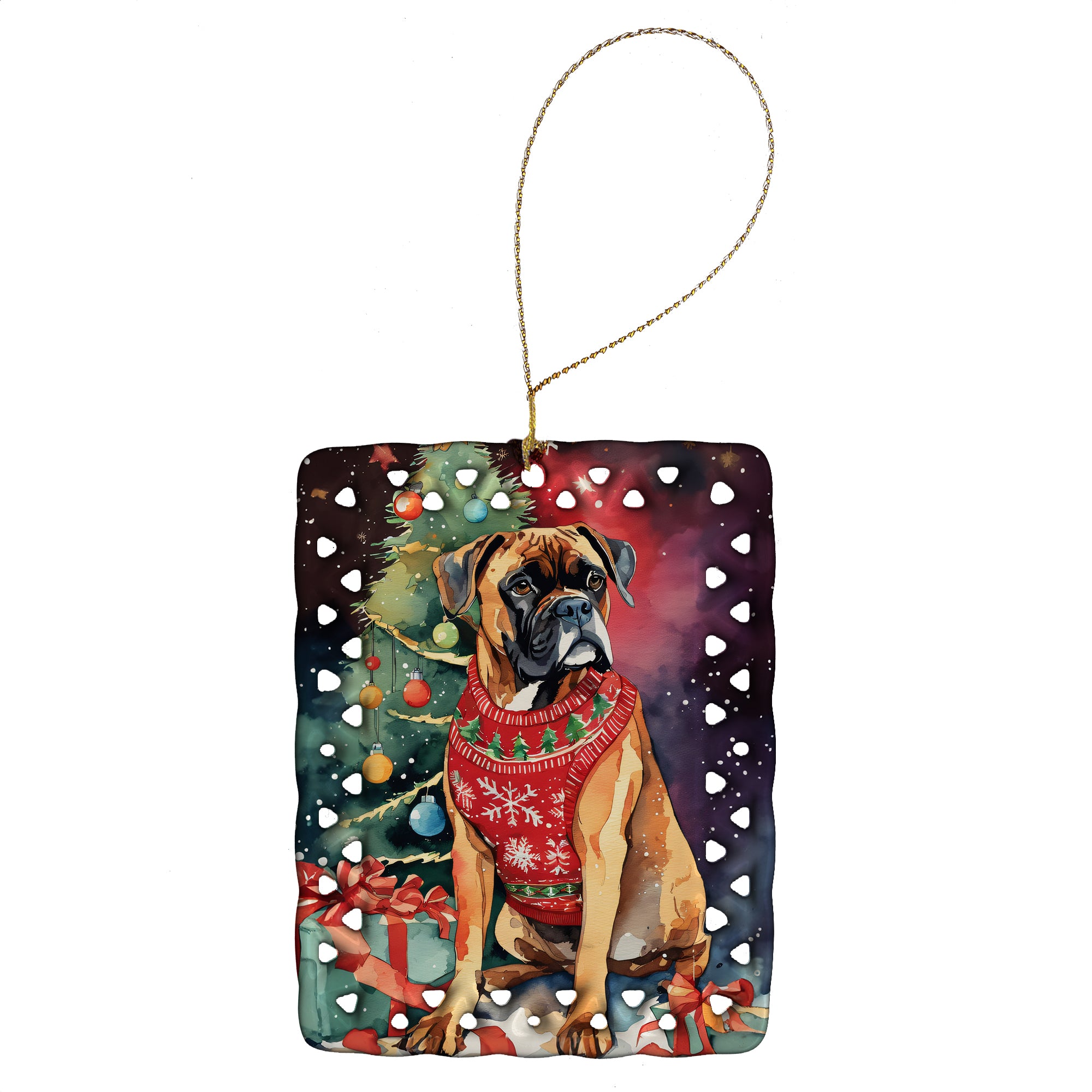 Buy this Boxer Christmas Porcelain Ornament