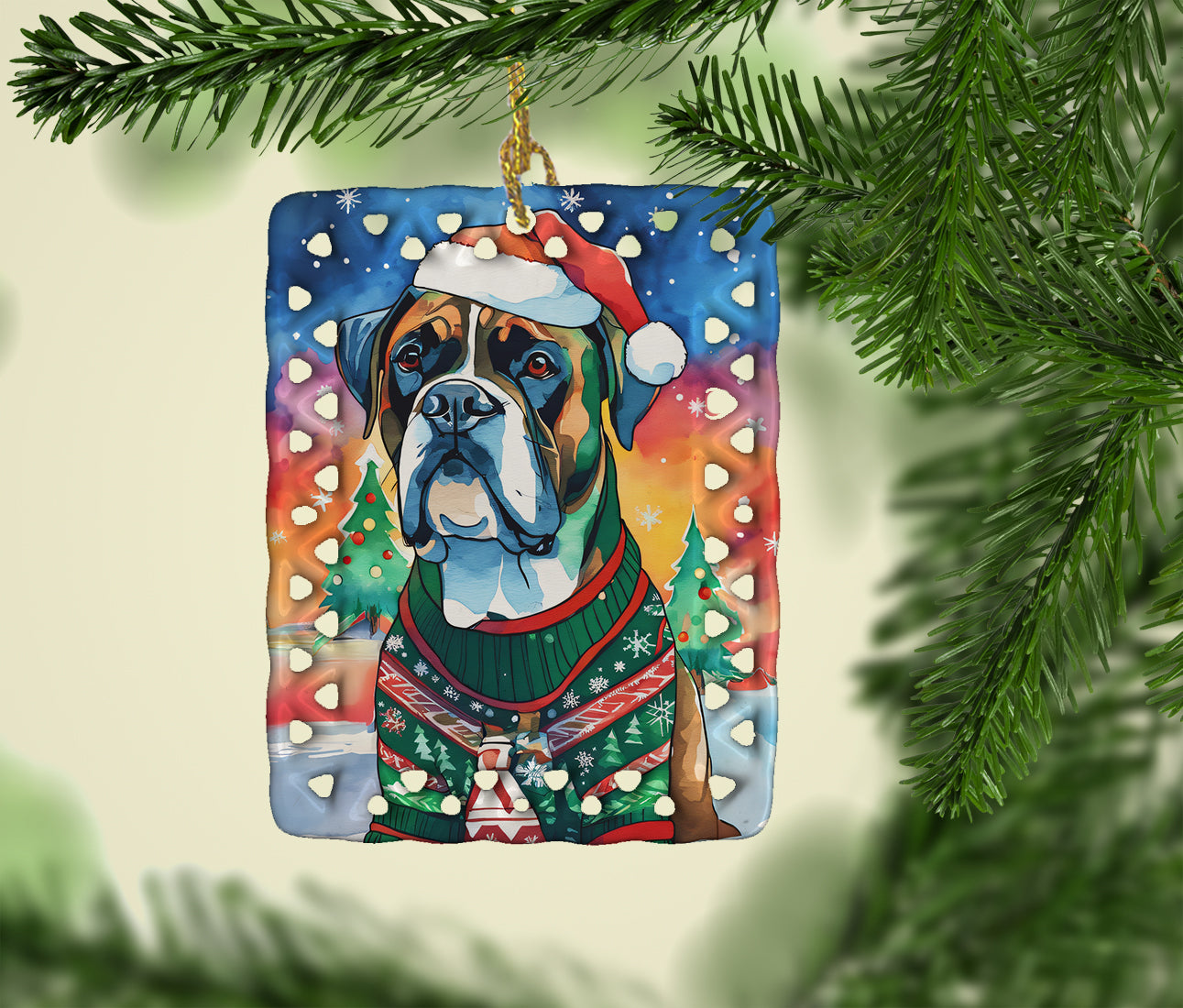 Buy this Boxer Christmas Porcelain Ornament