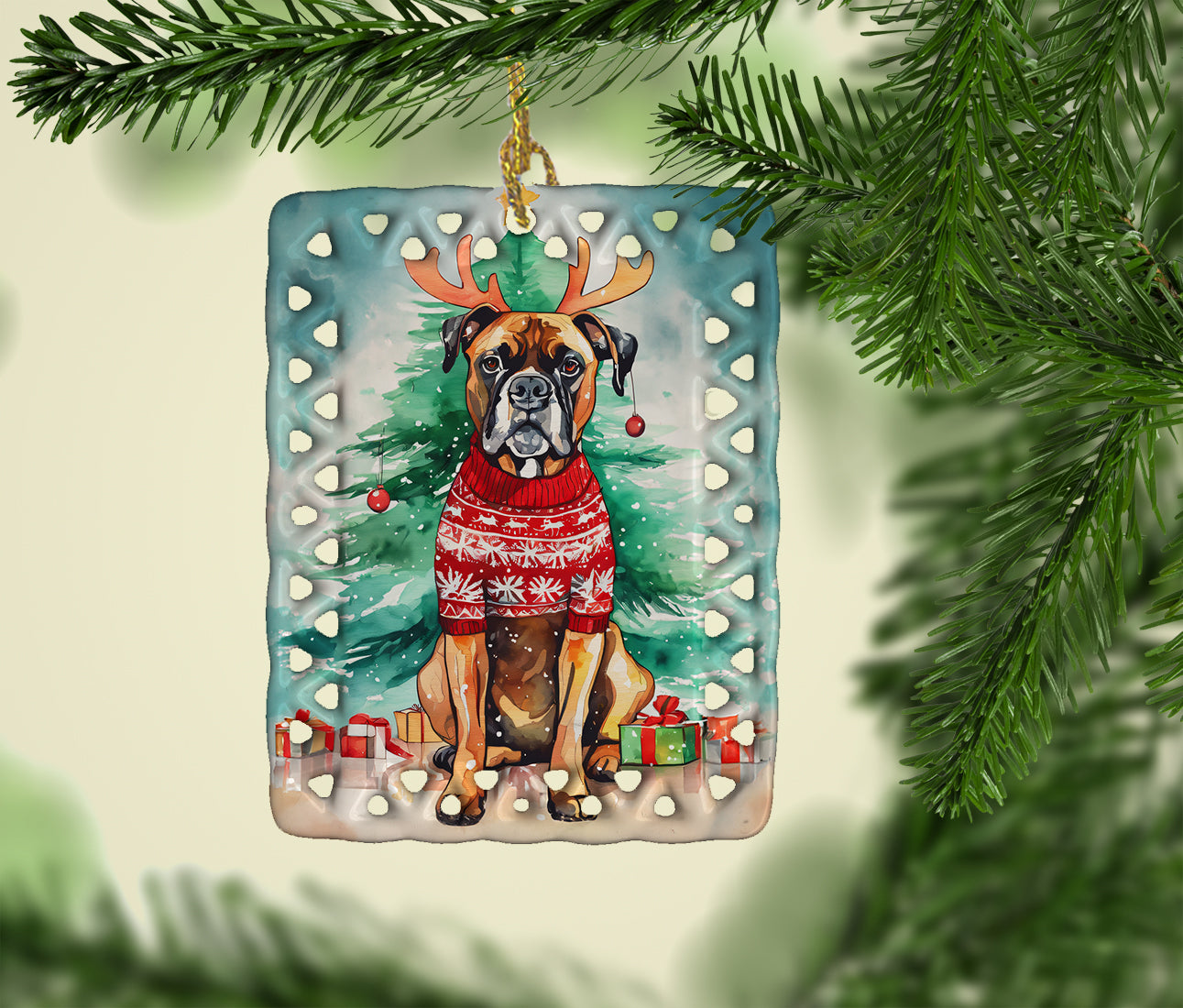 Buy this Boxer Christmas Porcelain Ornament