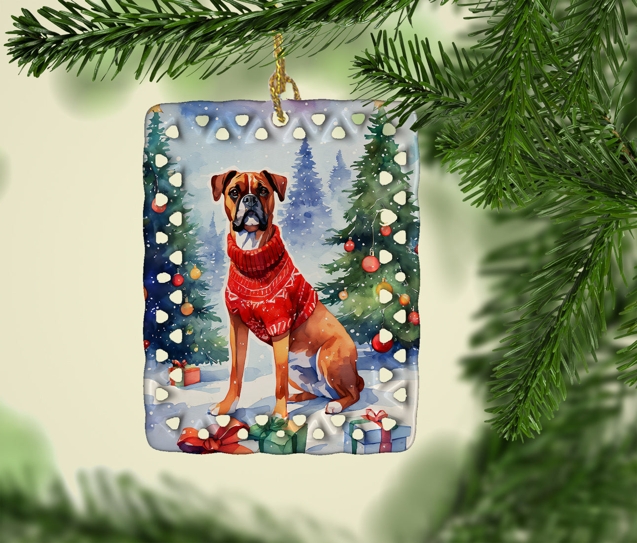 Buy this Boxer Christmas Porcelain Ornament