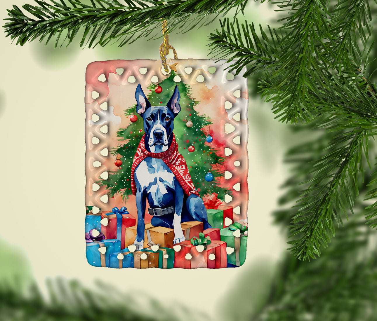 Buy this Great Dane Christmas Porcelain Ornament