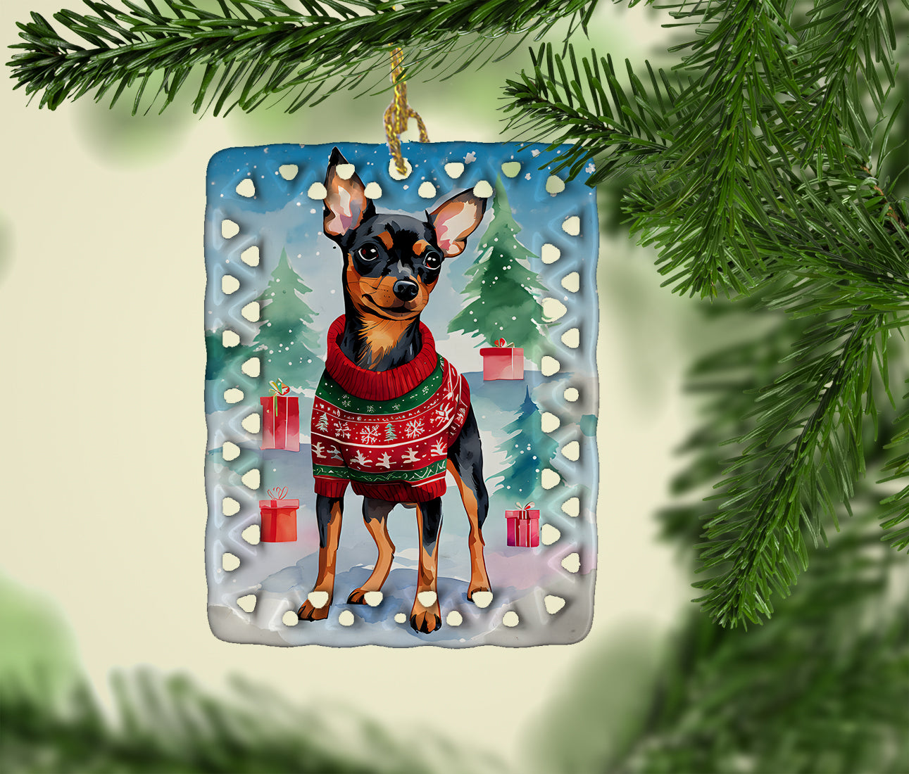 Buy this Miniature Pinscher Christmas Porcelain Ornament