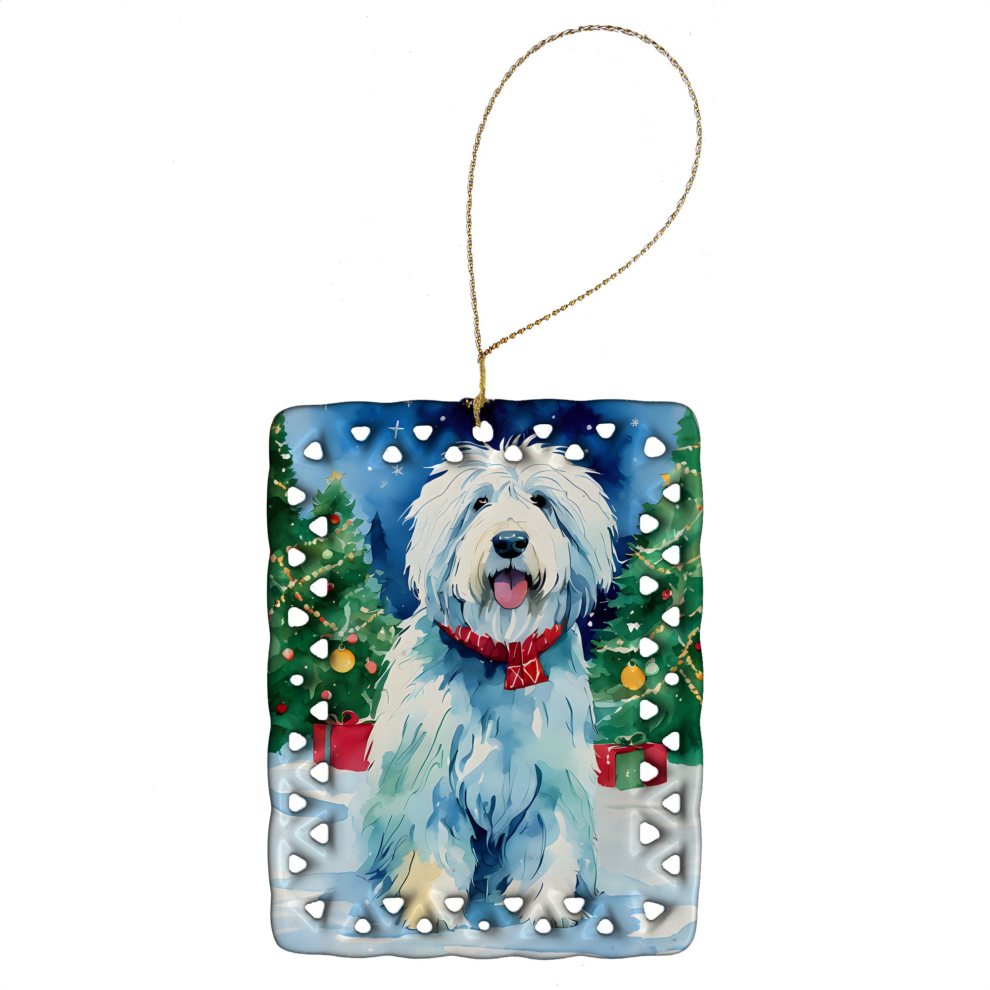 Buy this Old English Sheepdog Christmas Porcelain Ornament