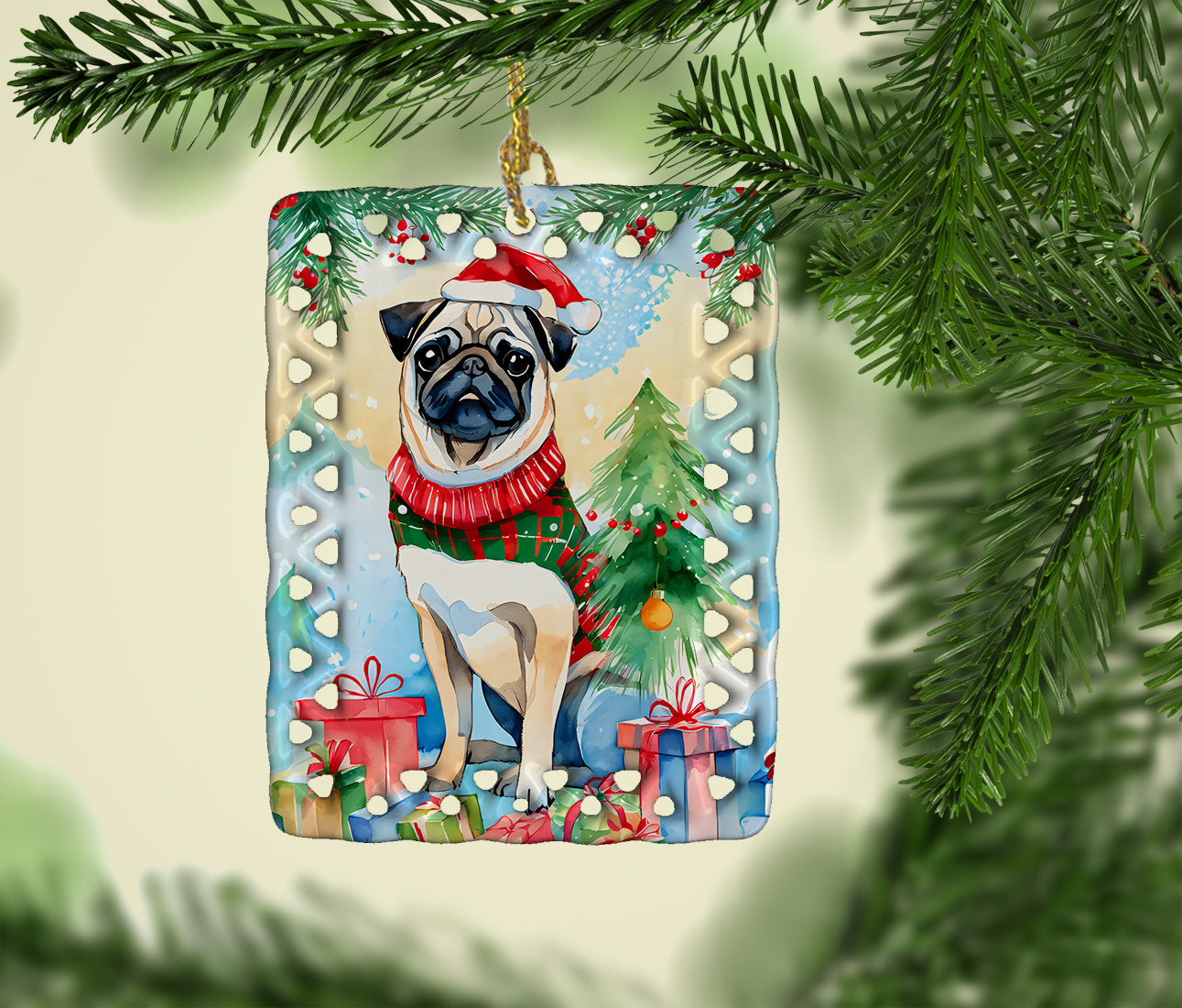 Buy this Pug Christmas Porcelain Ornament