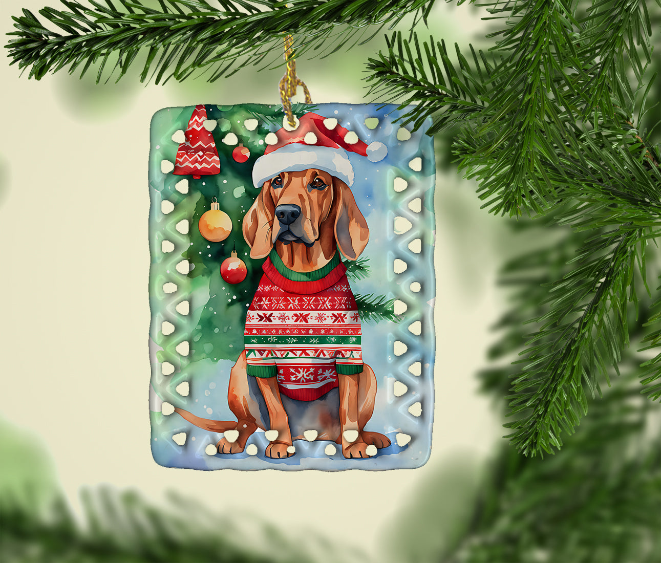 Buy this Redbone Coonhound Christmas Porcelain Ornament