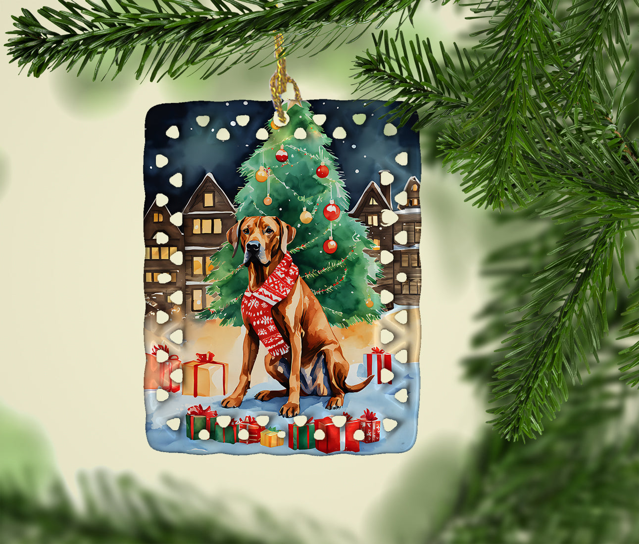 Buy this Rhodesian Ridgeback Christmas Porcelain Ornament