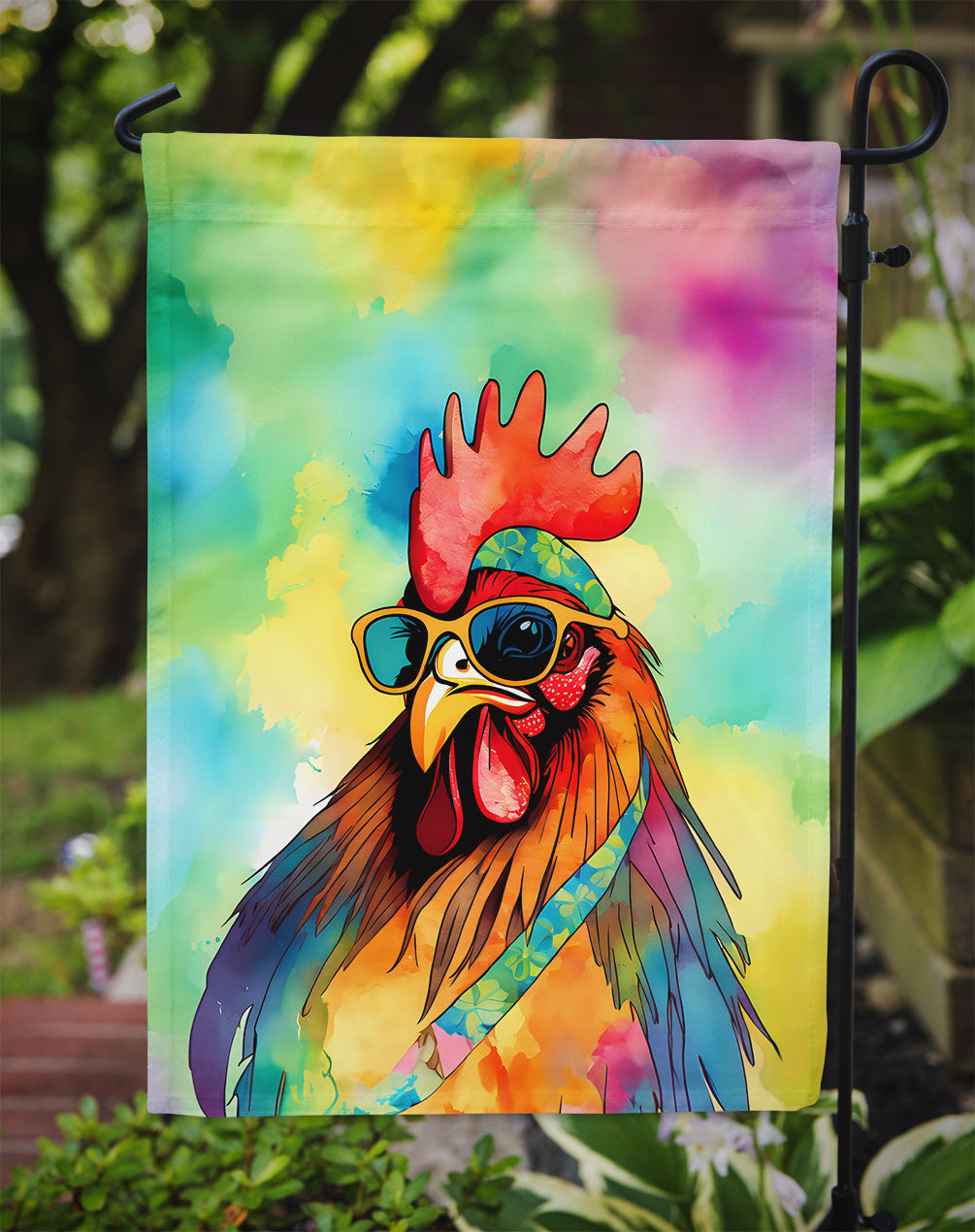 Hippie Animal Rooster Garden Flag