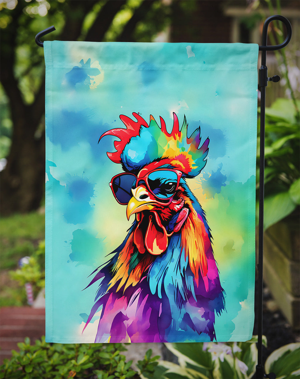 Hippie Animal Rooster Garden Flag