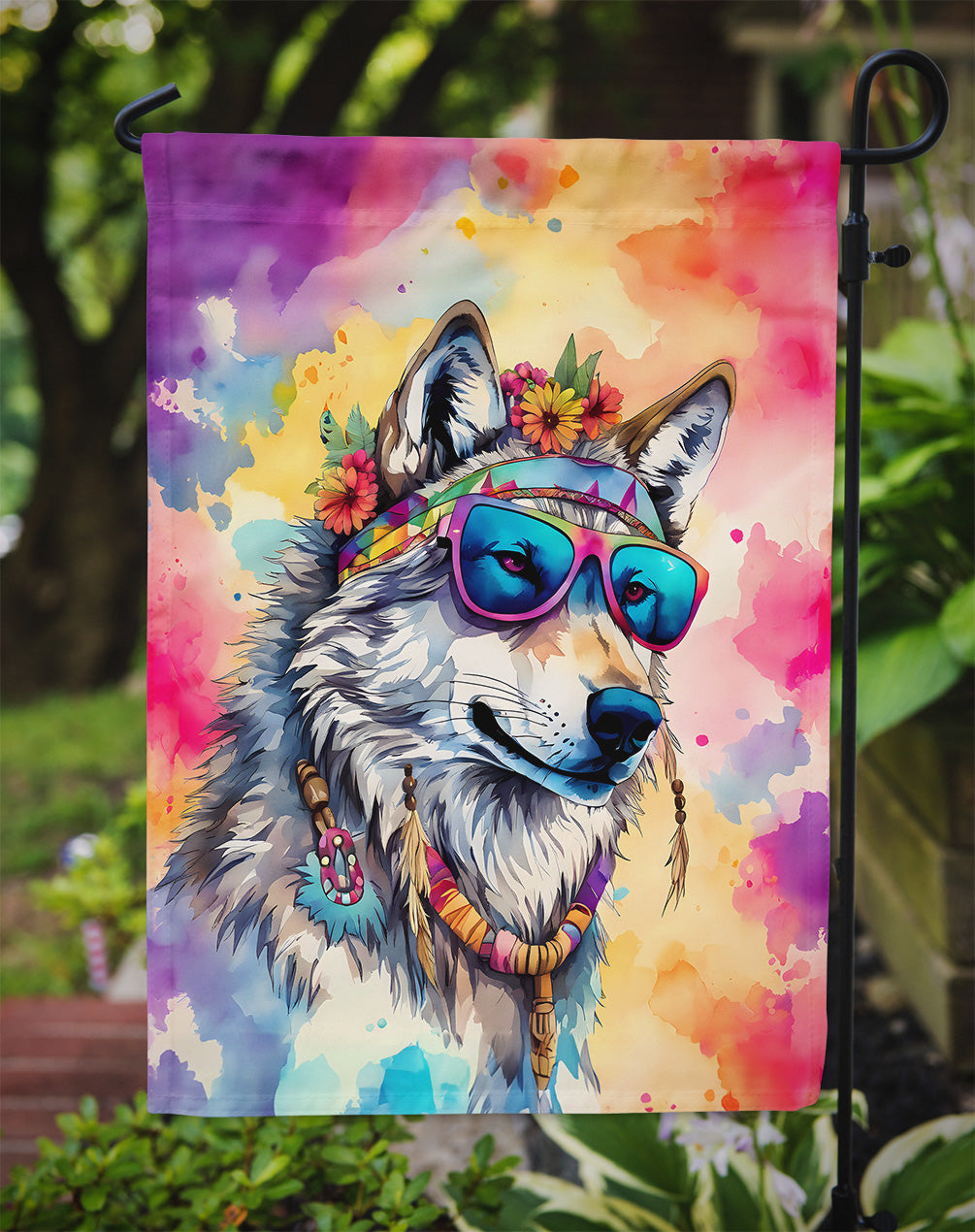 Hippie Animal Wolf Garden Flag