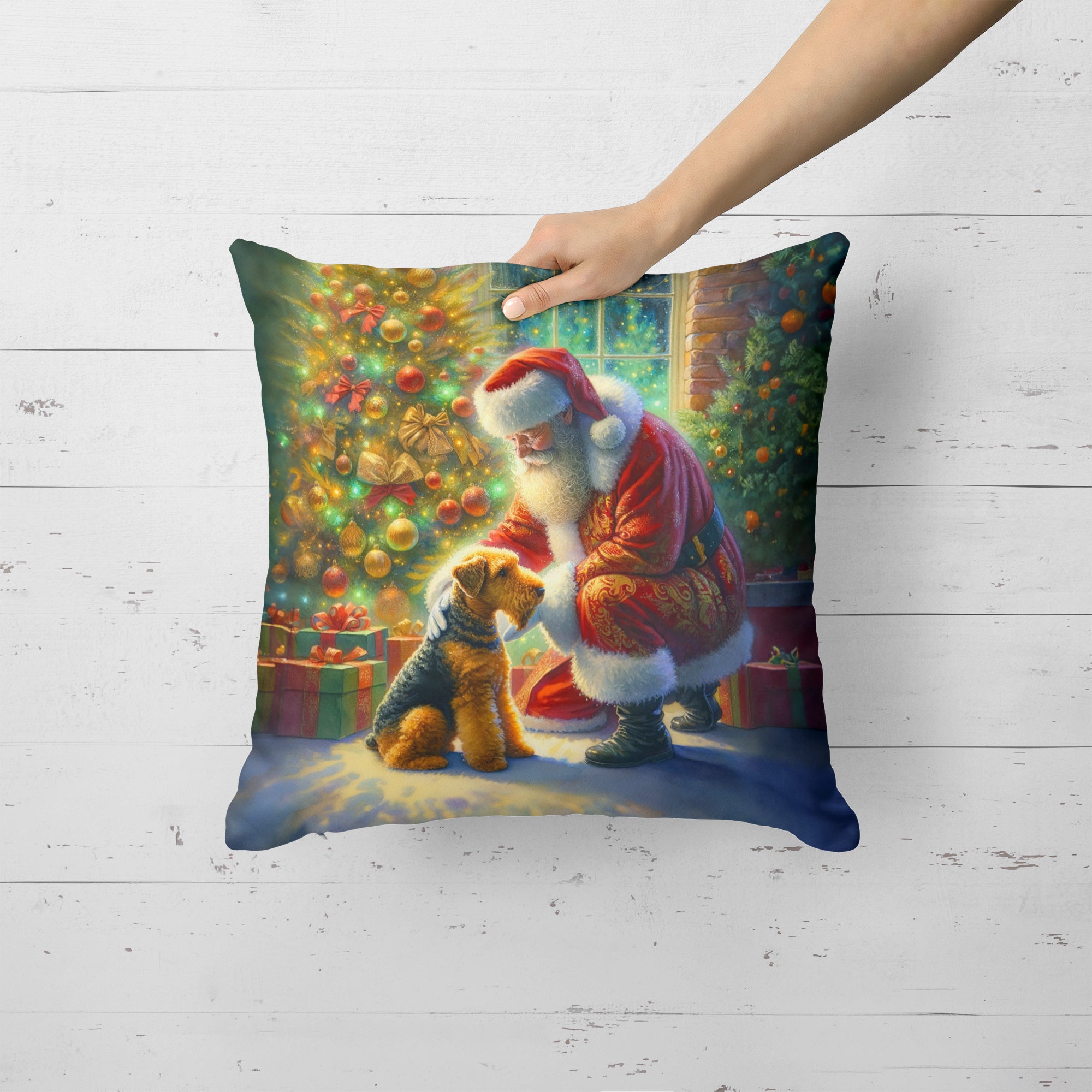 Buy this Airedale Terrier and Santa Claus Throw Pillow