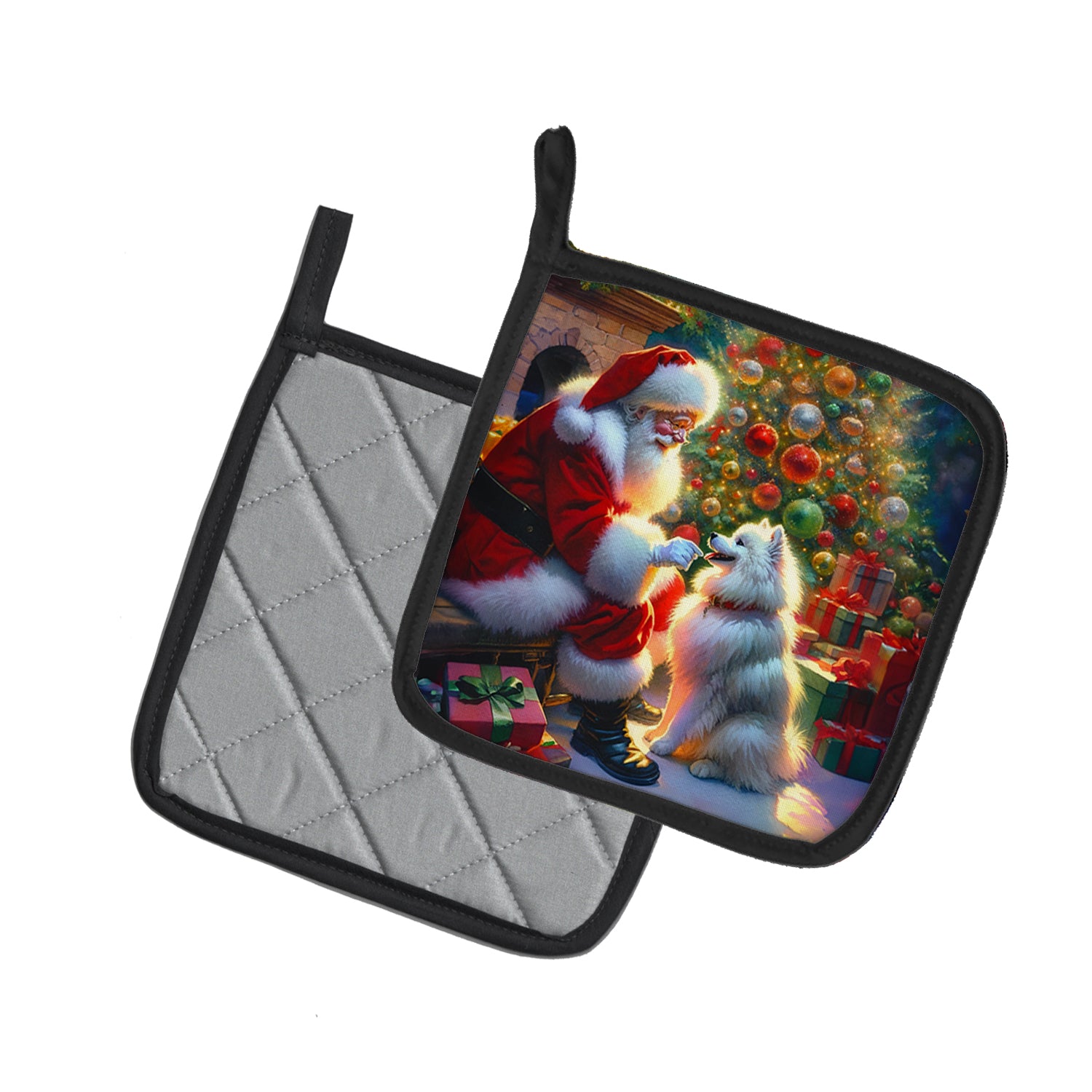 Buy this American Eskimo and Santa Claus Pair of Pot Holders