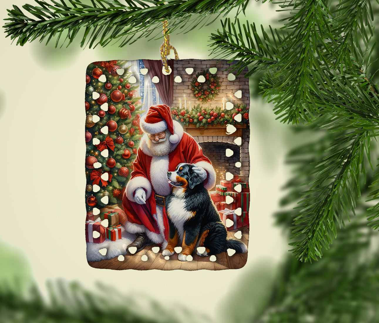 Buy this Bernese Mountain Dog and Santa Claus Porcelain Ornament