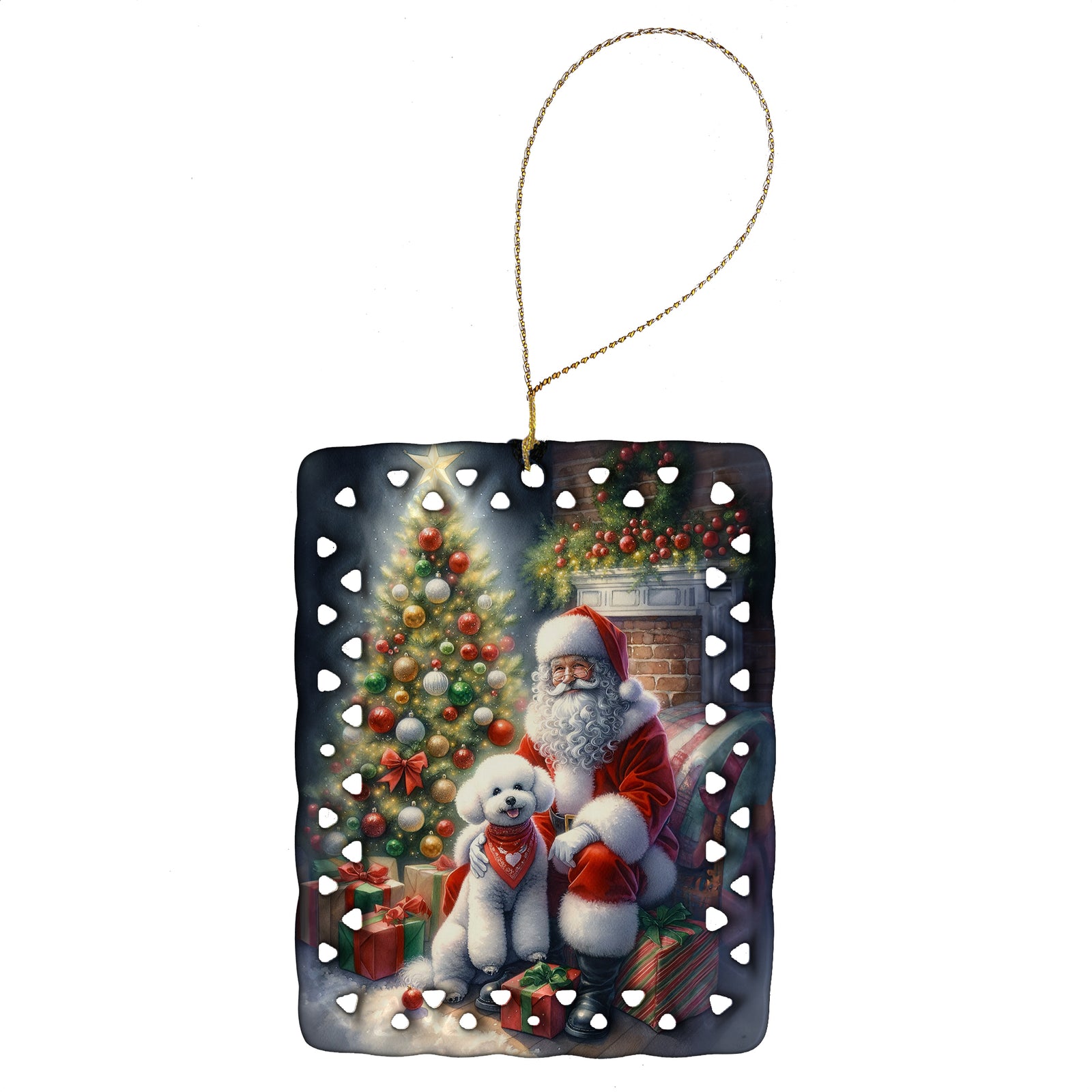 Buy this Bichon Frise and Santa Claus Porcelain Ornament