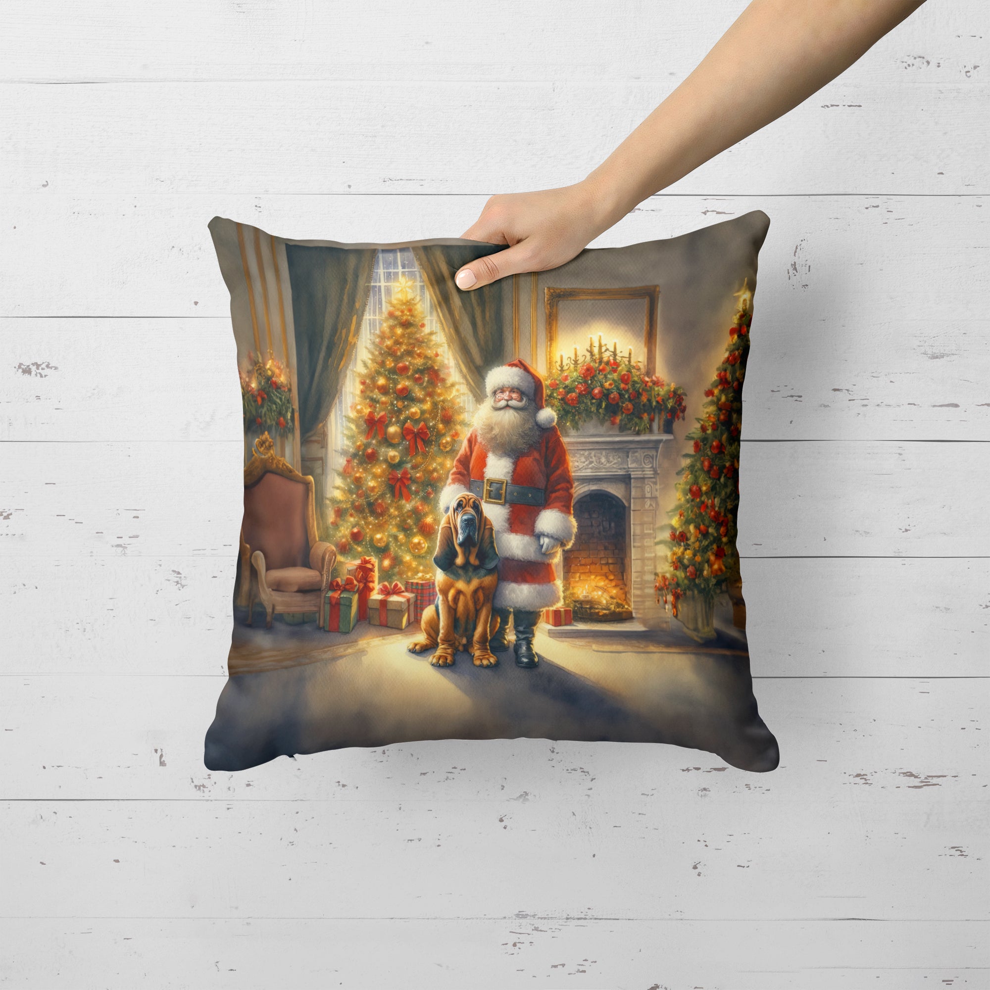 Buy this Bloodhound and Santa Claus Throw Pillow