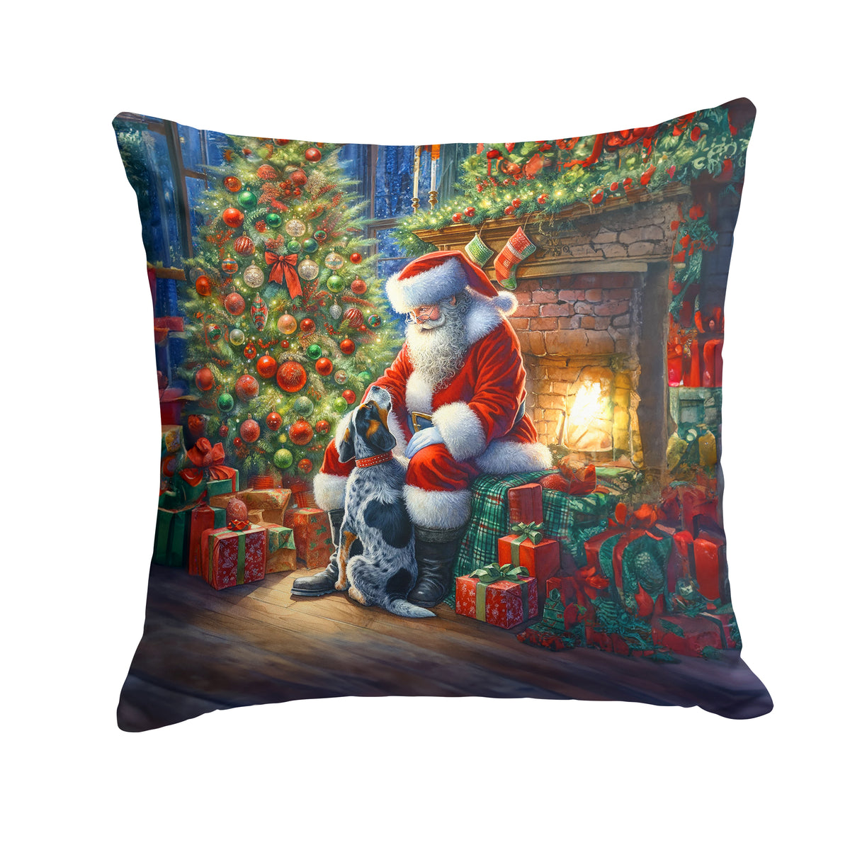 Buy this Bluetick Hound and Santa Claus Throw Pillow