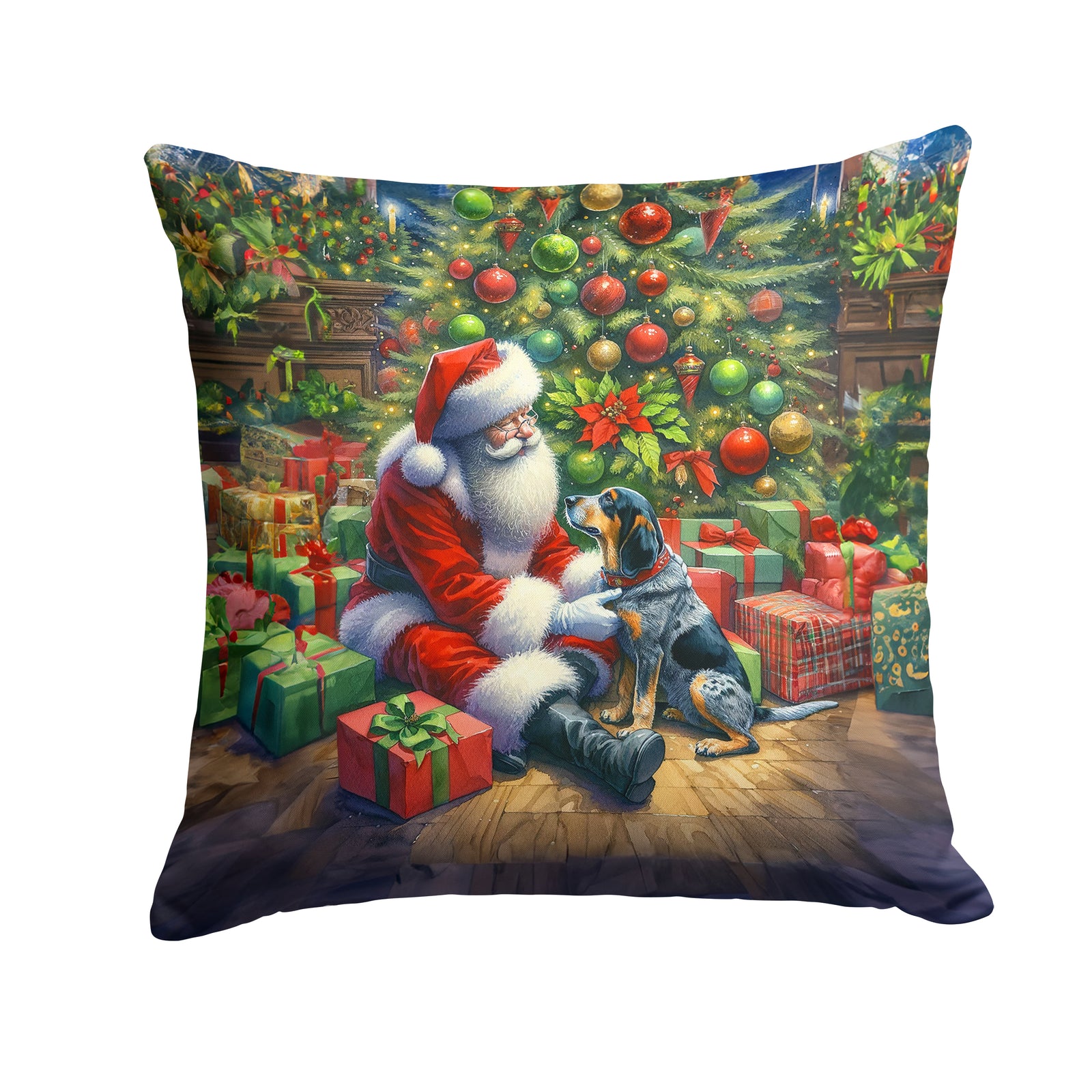 Buy this Bluetick Hound and Santa Claus Throw Pillow